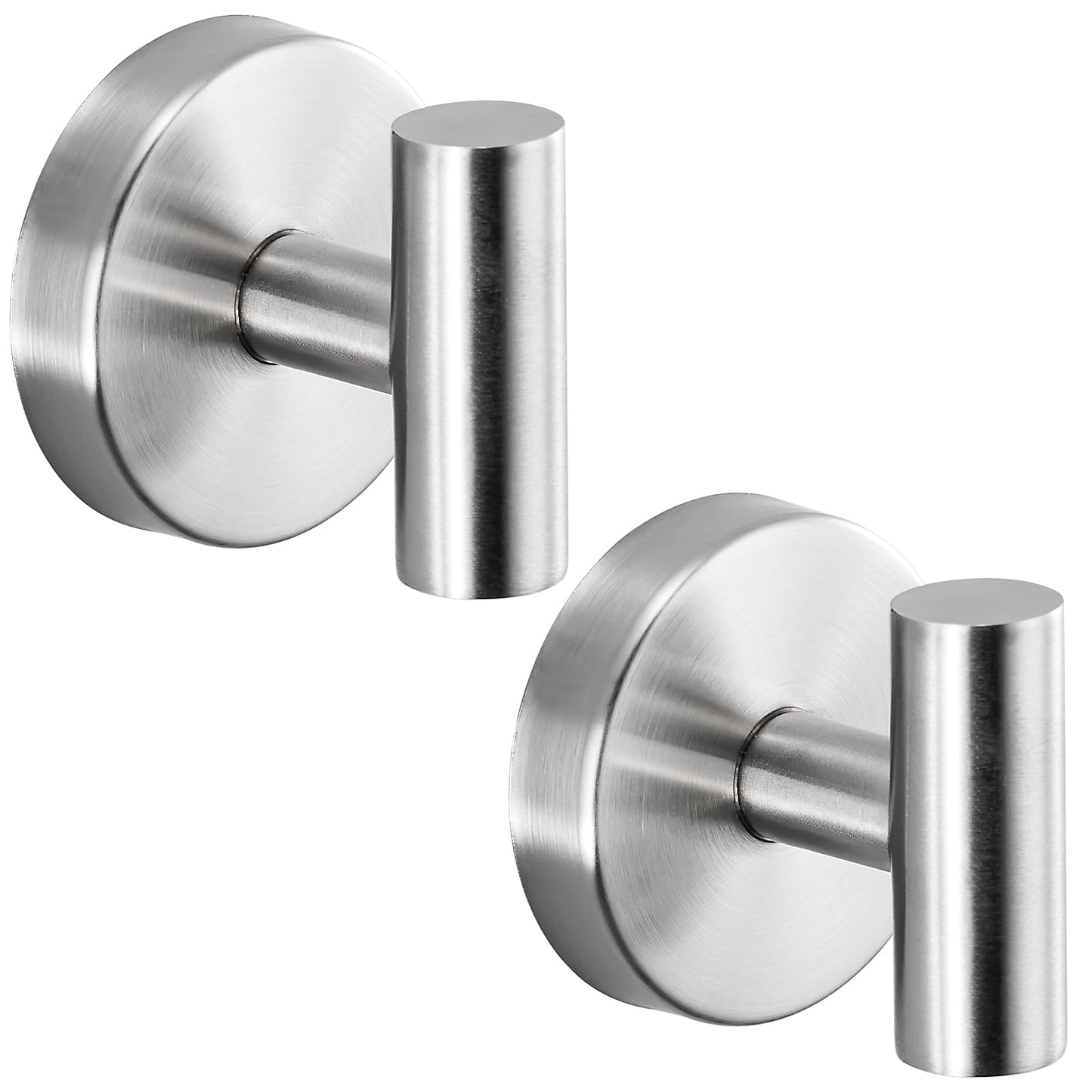 Fenas Suction Cup Hooks for Shower - Bathroom Reusable Hooks for Towels, Robes & Loofah - No-Drill Mounting on Kitchen,Walls,Metal,Glass,Mirrors,Tile & Smooth Non-Porous Surfaces (2, Brushed Nickel)