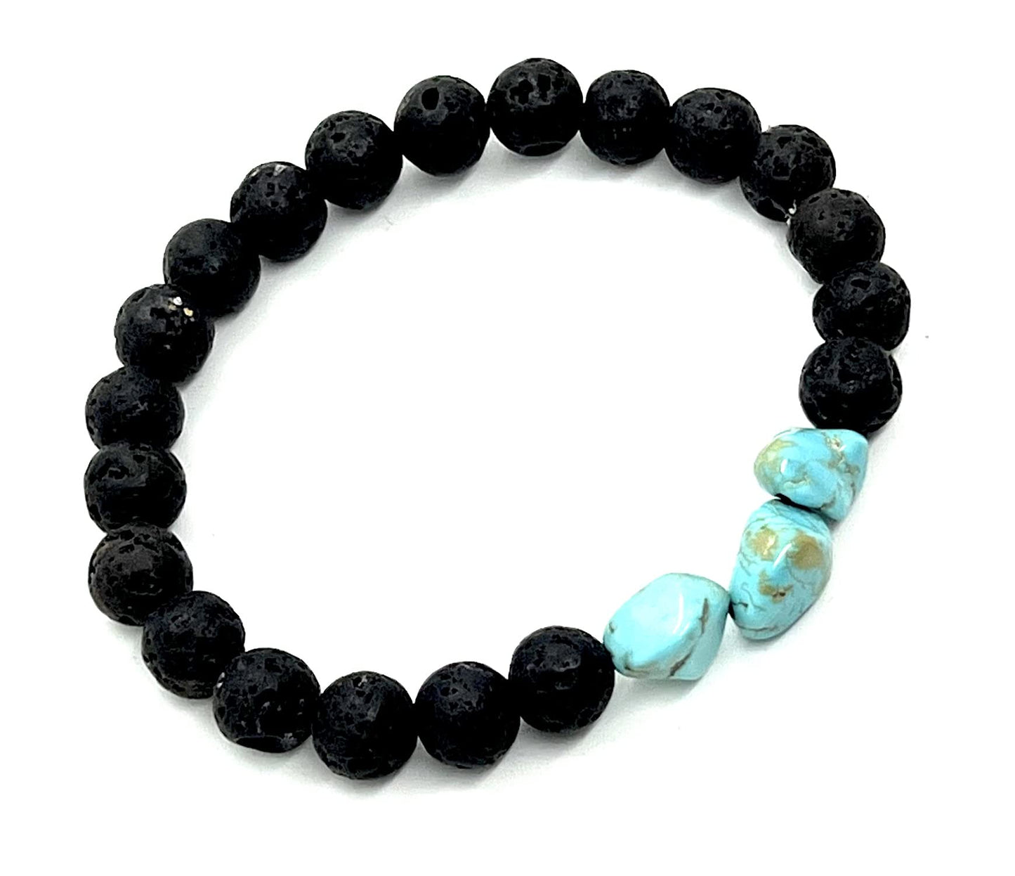 AWAKEN YOUR KUNDALINI Lava Rock & Raw Turquoise Stretch Bracelet – 8mm, 7.5"