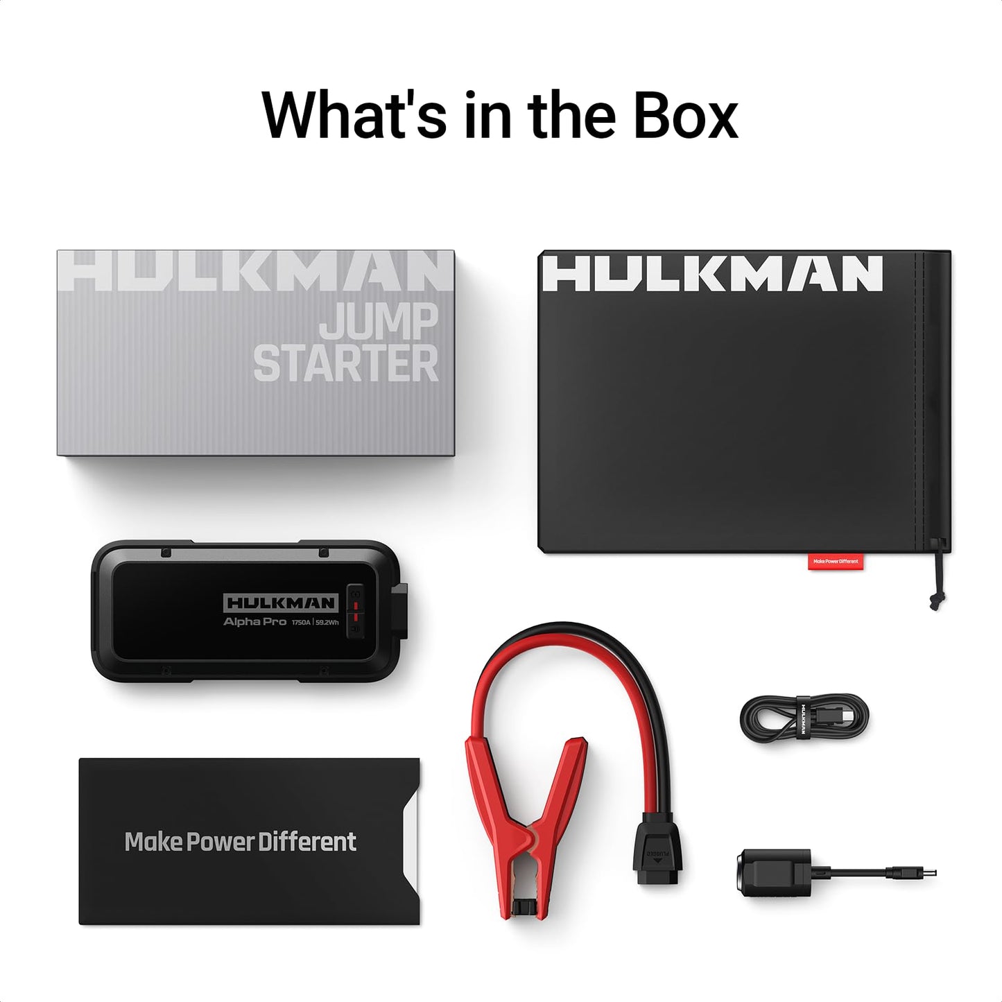 Hulkman Alpha Pro 1750A Jump Starter, 59.2Wh High-Capacity Car Battery Jump Starter, PD65W Fast Charging in & Out, 3.3" Smart Display Jump Box, 12V Jump Pack for 8.0L Gas/5.0L Diesel, Solid Black