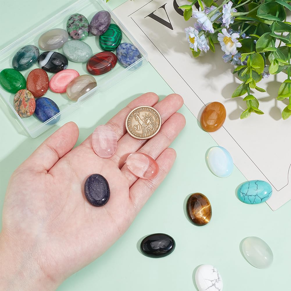 PH PandaHall 25pcs 25x18mm Gemstones Cabochons Flatback, Oval Stone Gem Semi-Precious Gemstones Beads Quartz Chakra Crystal Stones for Bracelet Necklace Earring Pendant Jewelry DIY Craft Making