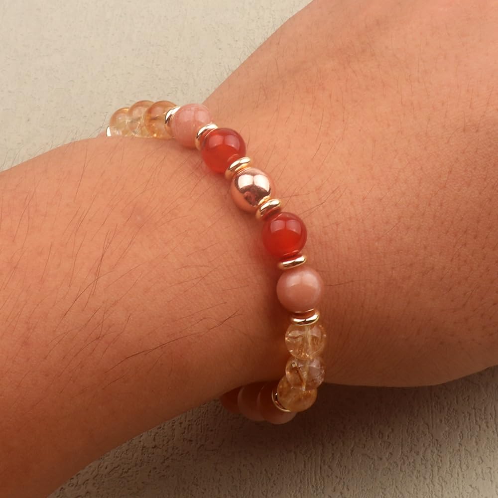 KSQS Healing Stone Bead Bracelet for Women, Natural Gemstones Balance Protection Bracelet, Spiritual Crystal Beads Bracelet Anxiety Relief with Meaning Card(#1)
