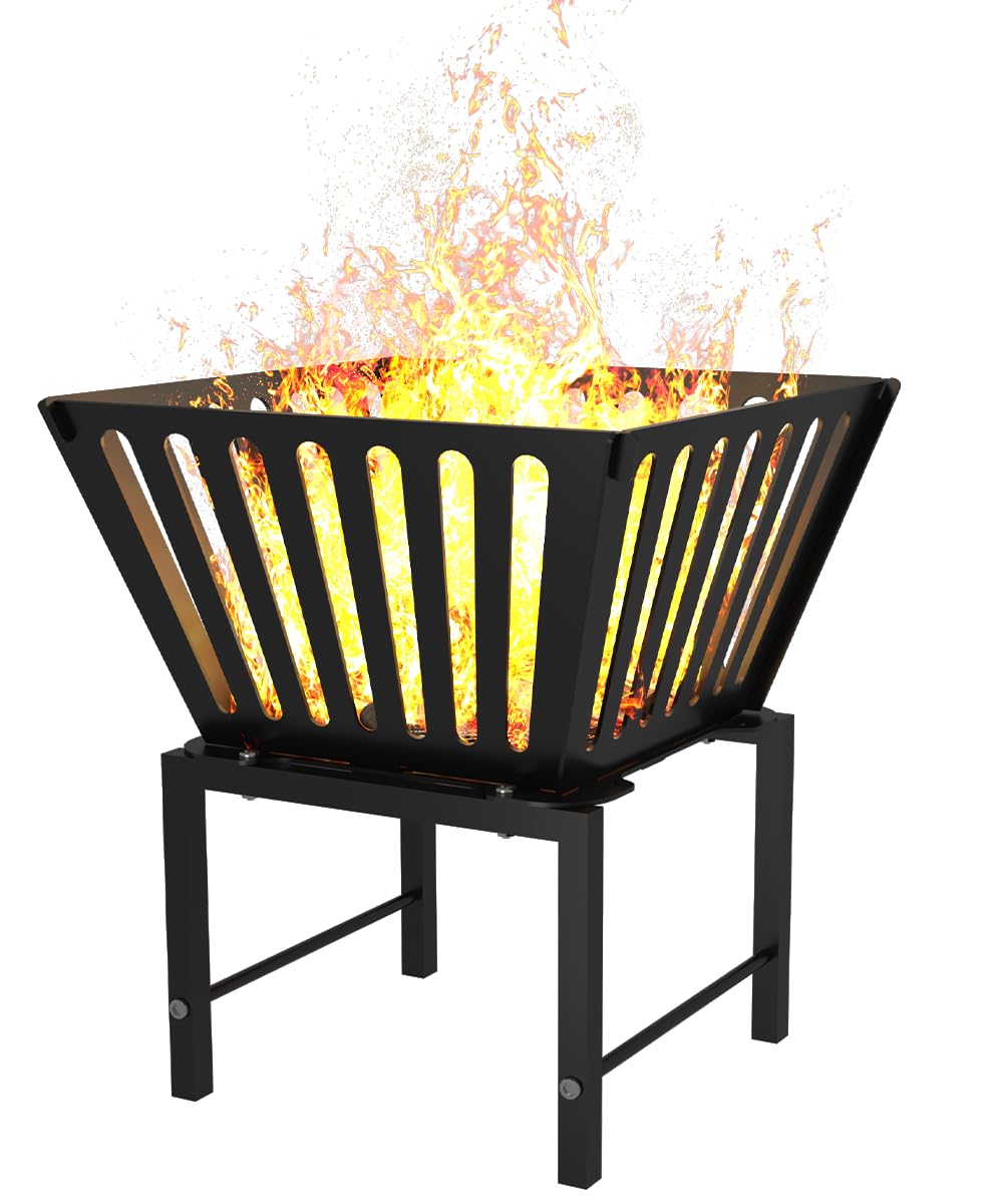 Mondazie Outdoor Fire Pit — 17 Inch Portable with Storage Bag for Camping, Patio Heating, Picnic and BBQ, Trapezoid Vertical Hollow, Black