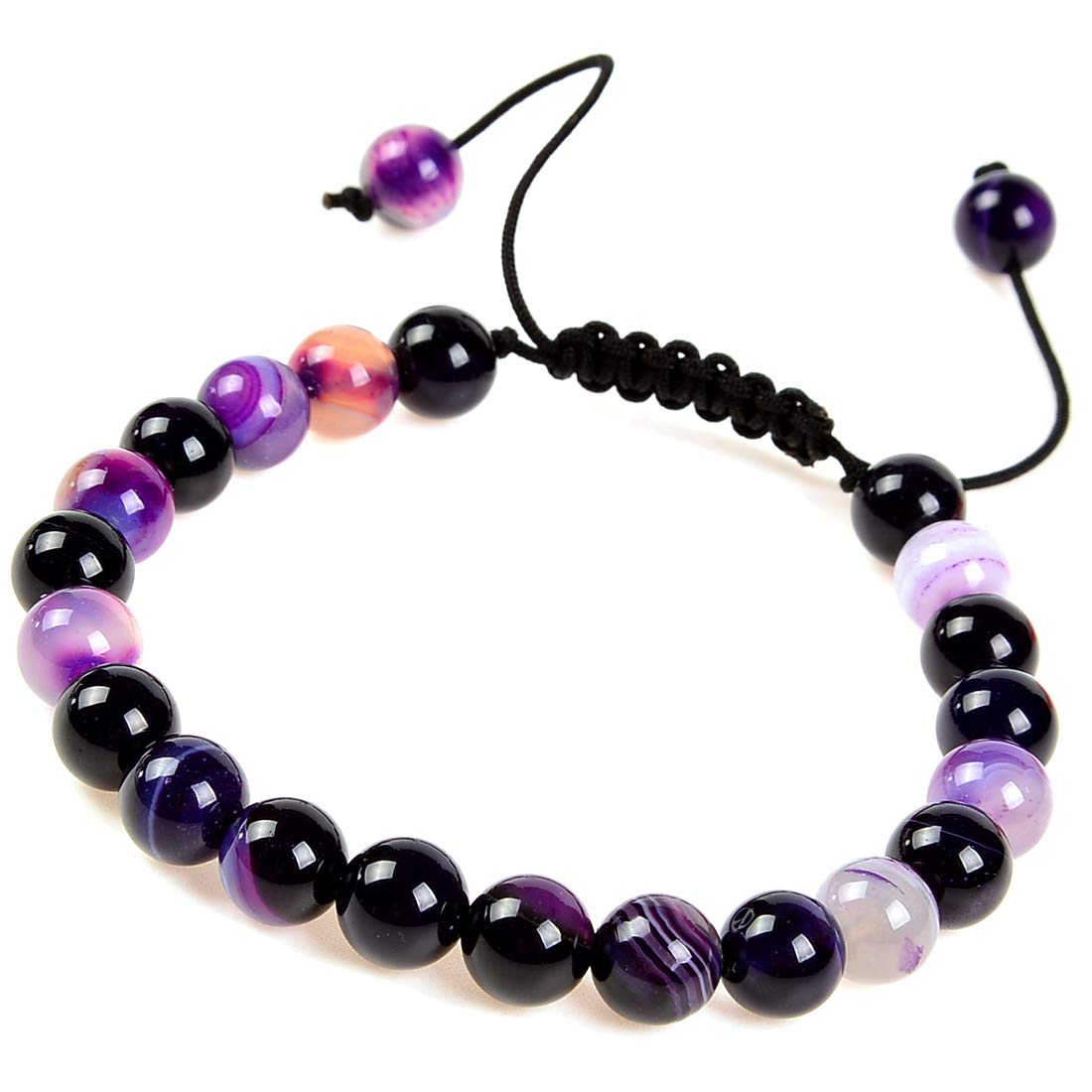 MASSIVE BEADS Natural Healing Power Gemstone Crystal Beads Unisex Adjustable Macrame Bracelets 6mm (Agate Purple, 6mm)