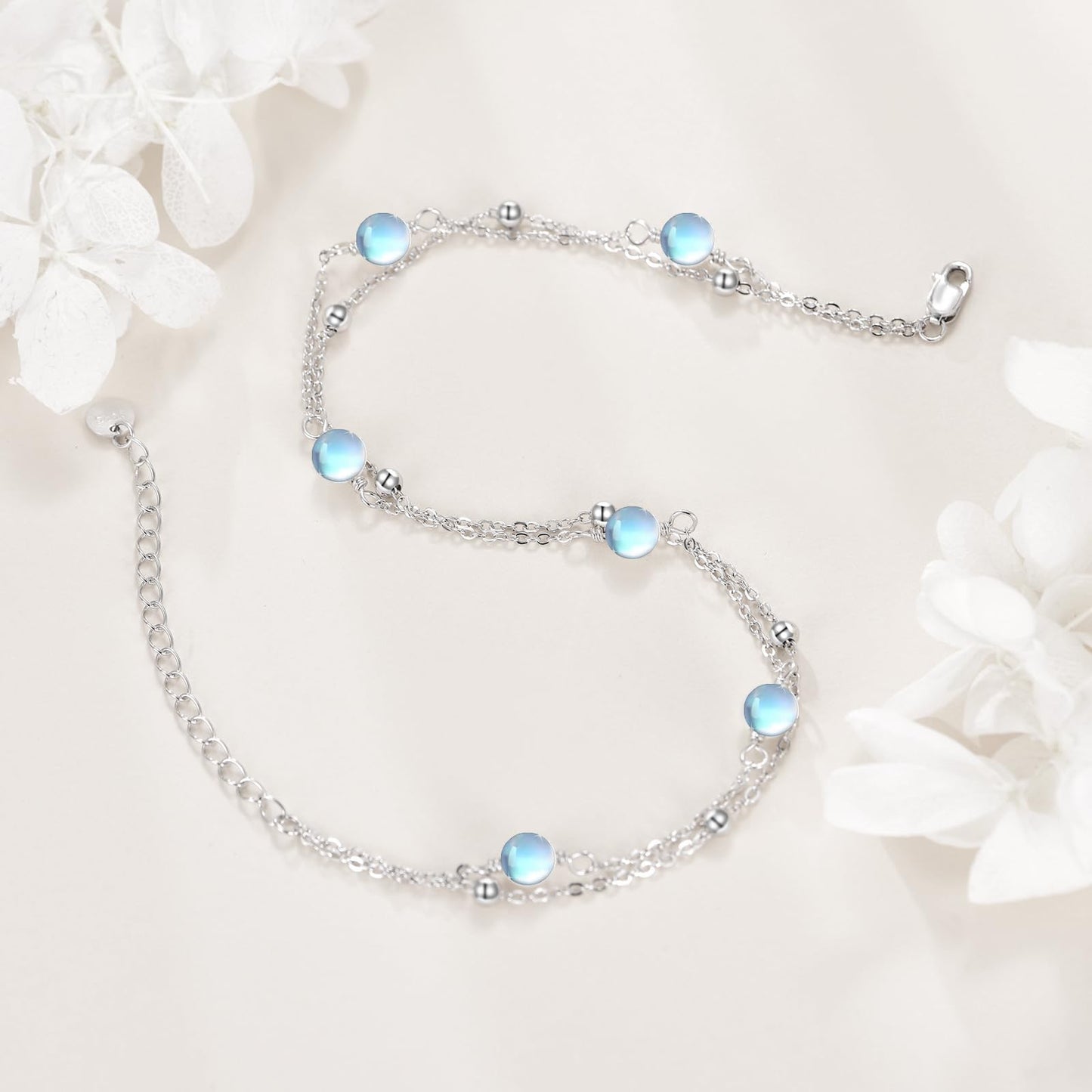 CRMAD Moonstone Bracelet for Women Sterling Silver Beach Jewelry Gift for Women (moonstone, bracelet 7+2'')