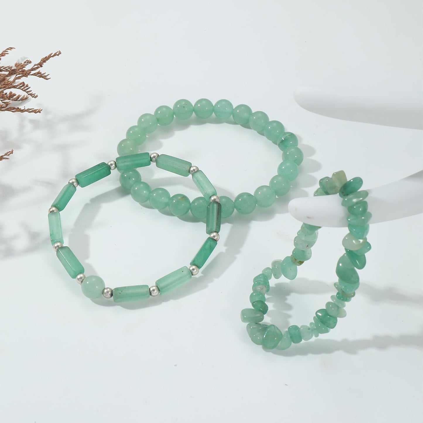 IVY TAILI 3Pcs Jade Bracelet for Women 8mm Green Aventurine Green Jade Beaded Bracelet Stretch Bracelet Set Jade Jewelry for Women