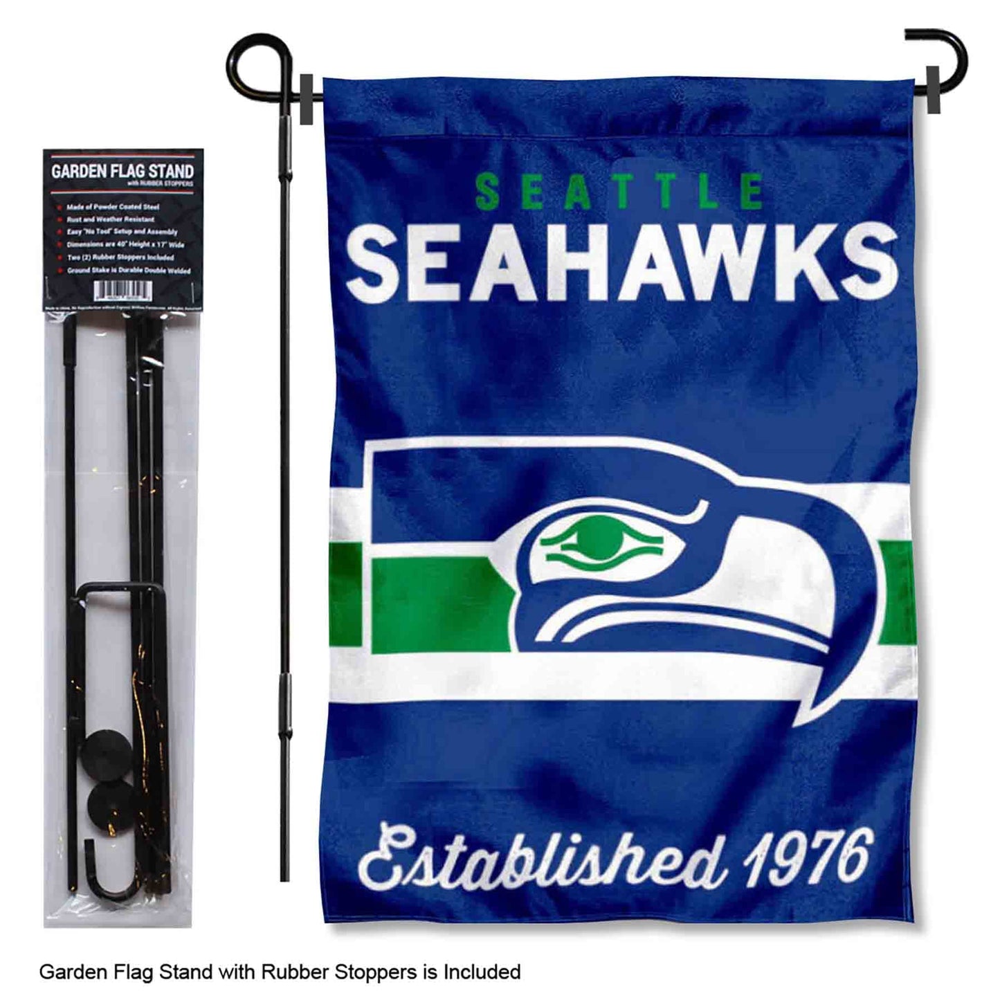 WinCraft Seattle Seahawks Throwback Retro Vintage Garden Flag and Flagpole Mount