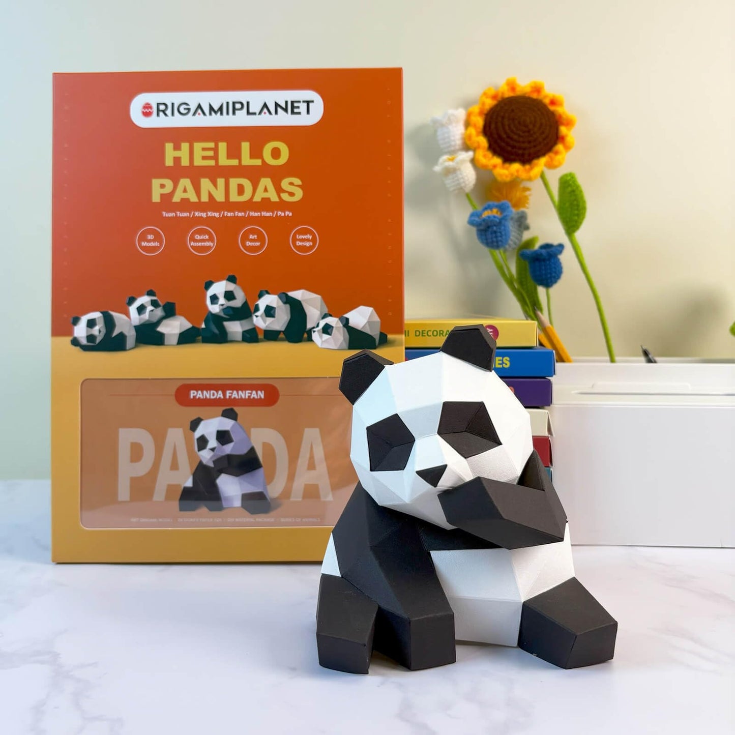 ORIGAMIPLANET 3D Panda Fanfan Origami Paper Craft Kit, Fun DIY Pre-Cut 3D Paper Art Model for Teens & Adults, Easy Handmade Animal Figurine Sculpture Gift Set for Bookshelf Decoration