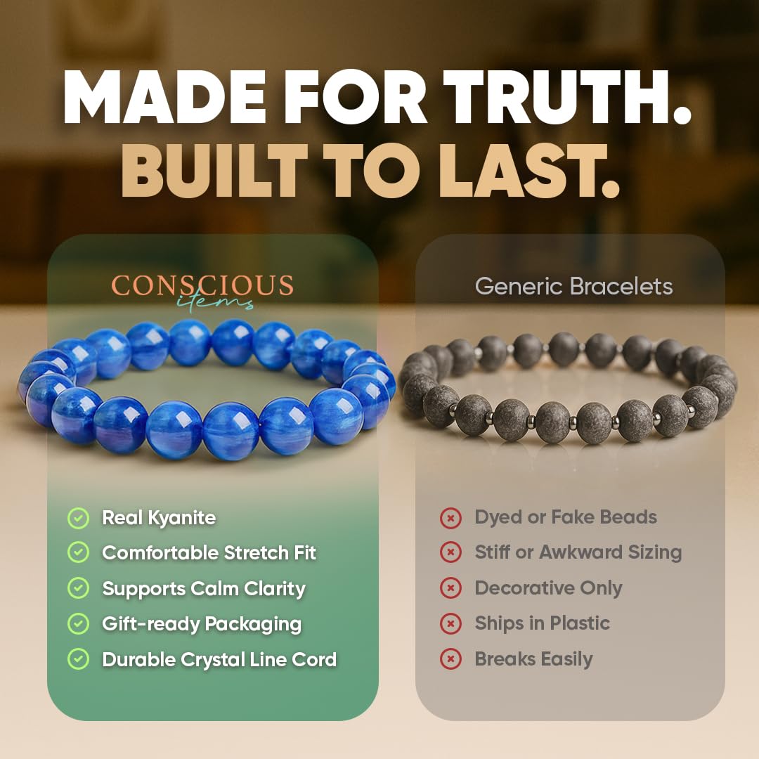 Conscious Items My Truth, My Power Crystal Bracelet, Rare Blue Kyanite Stone Bracelet for Clarity, Calm, & Authentic Self-Expression, Chakra Bracelets for Men & Women, Blue Beaded Bracelets