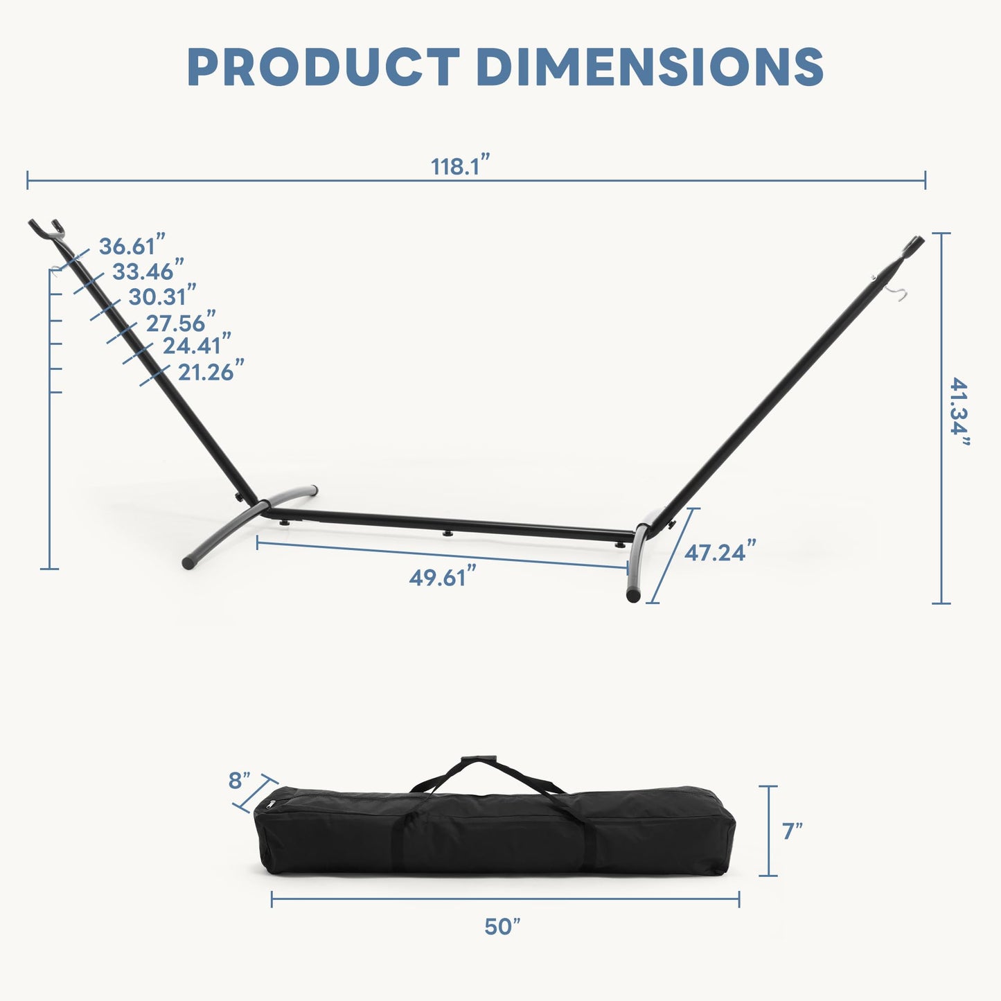 Sweetcrispy Hammock Stand Only, Heavy Duty Hammock Stands for Double 2 Person, Portable Steel Stand for Outside Garden Backyard Patio Pool Beach with Carrying Case
