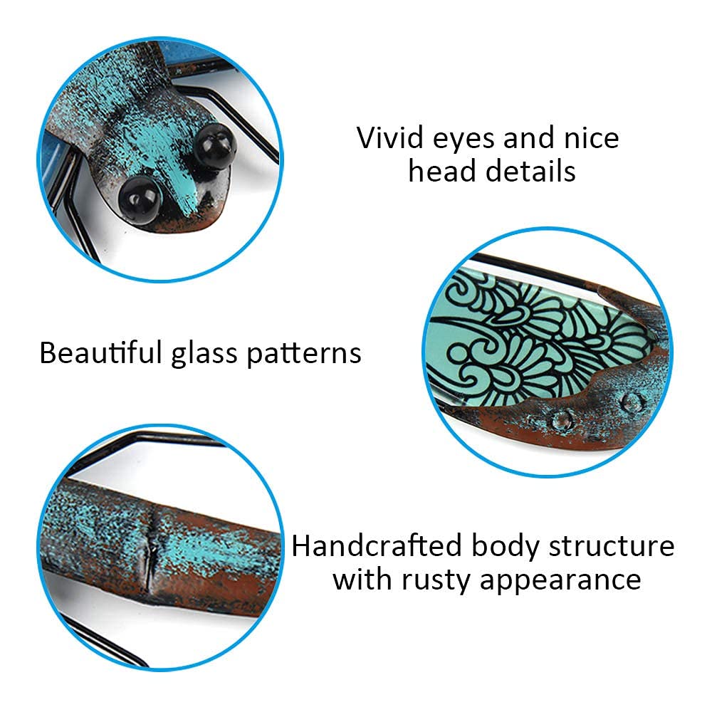 LIFFY Metal Dragonfly Wall Decor - Outdoor Garden Art for Patio, Living Room, Bedroom - Dragonfly Gifts (14inch, Metal & Glass)