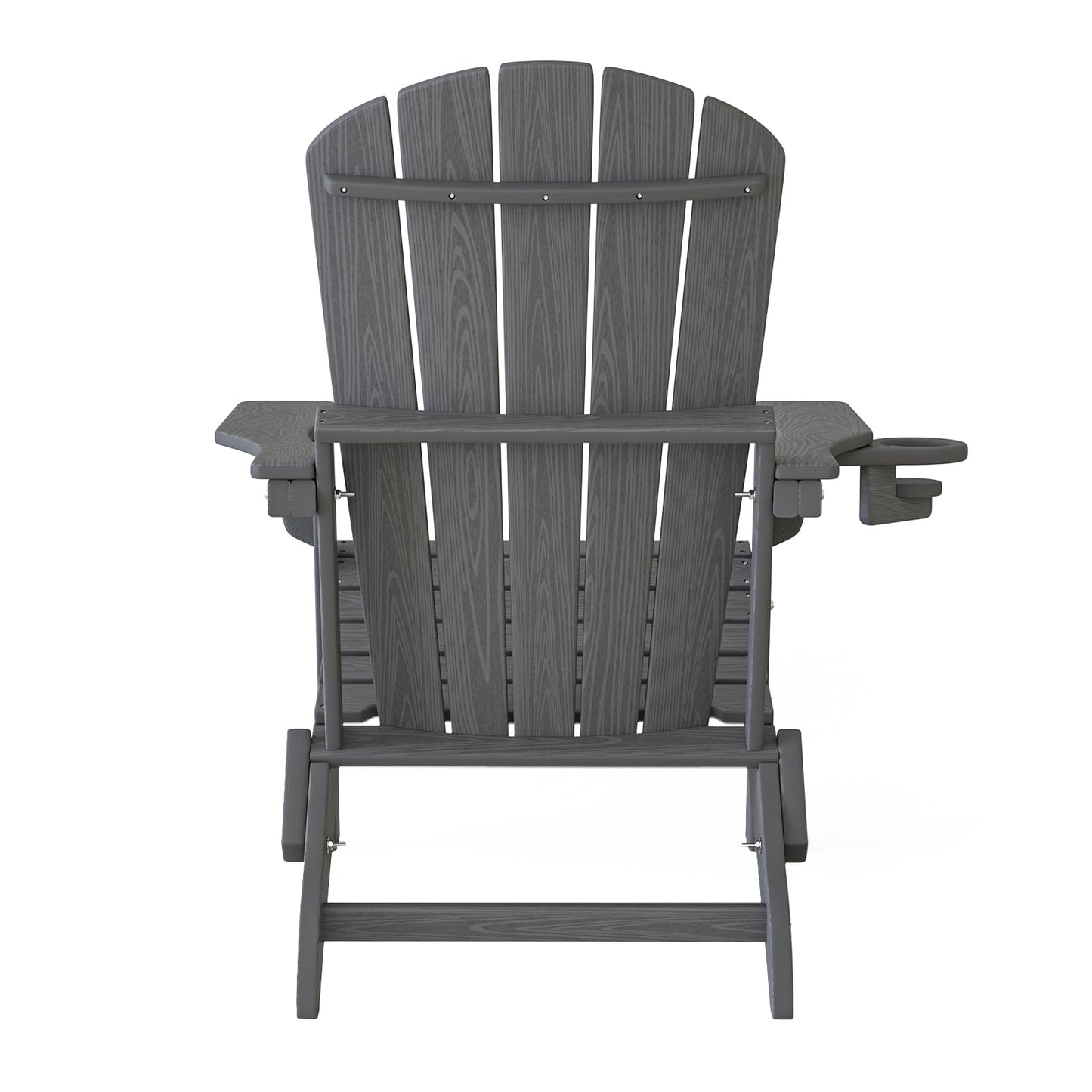 Plawdlik Folding Adirondack Chair, SGS Tested, Wooden Textured with Cup Holder, Heavy All-Weather HDPE Comfortable Set Poolside Backyard Lawn Grey