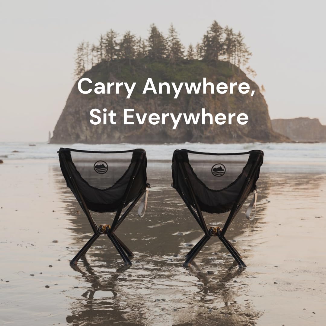 CLIQ Portable Chair Version 1.0 with Free Bag - Lightweight Folding Chair for Camping - Supports 300 Lbs - Perfect for Outdoor Adventures - Black Bundle