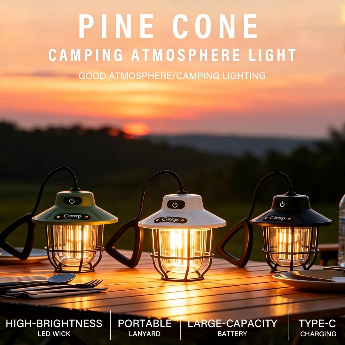 Camping Lantern Rechargeable, Camping Lantern 1200LM 3 Brightness, Adjustable Brightness, Portable LED Camping Tent Light, Rustic Lantern Decor, Camping Tent Lamp, Camping Essentials for Home