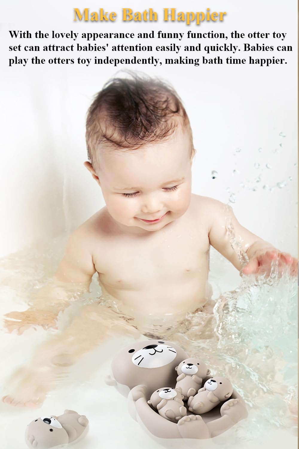 NEXTAKE Otter Bath Toy Set, Child-Mother Otter Playset Tub Toy, 1 Mother Otter and 3 Baby Otters Water Toy Bathtub Otter Toy Set Otters Family Floating Toy for Babies