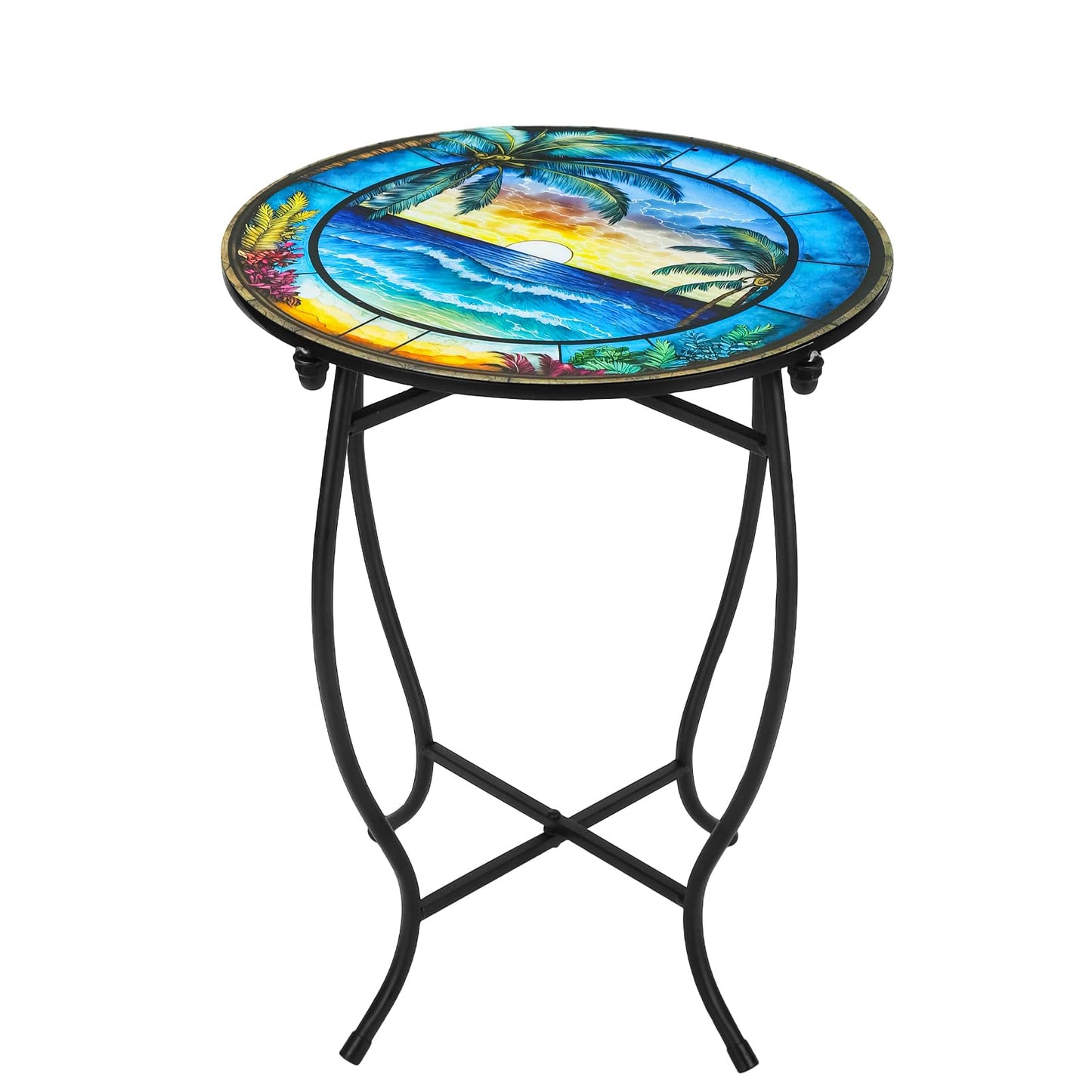 Indoor Outdoor Metal Round Side Table, 14 Inch Round Patio Coffee Bistro Table, Weather Resistant Black Metal Side Table for Patio Porch Garden Balcony Yard, Plant Stand for Indoor Outdoor Use