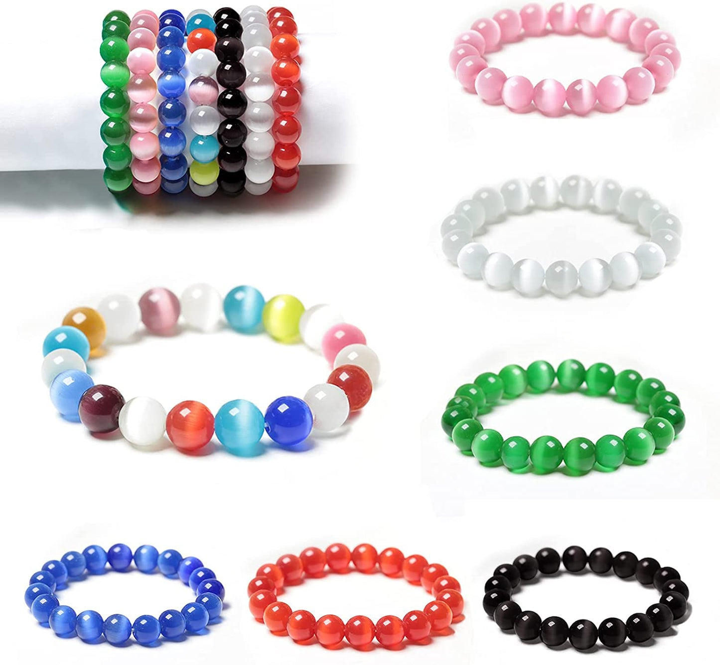 HAAMIIQII 45pcs 8mm Black Cat Eye Beads Round Loose Gemstone Beads for Jewelry Making Strand 15 Inch