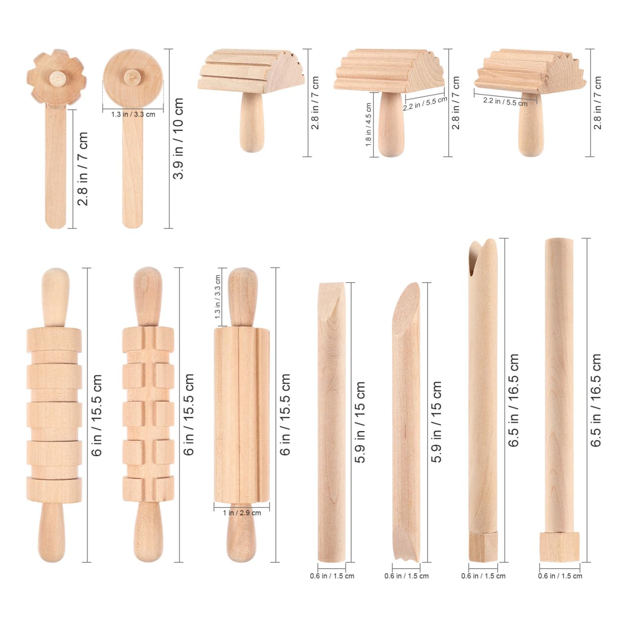 Kisangel Wooden Play Dough Tools Set of 12 for Kids - Pottery Texture Rollers & Clay Stamps - Natural Wood Sculpting & Molding Toys for Toddlers Arts and Crafts