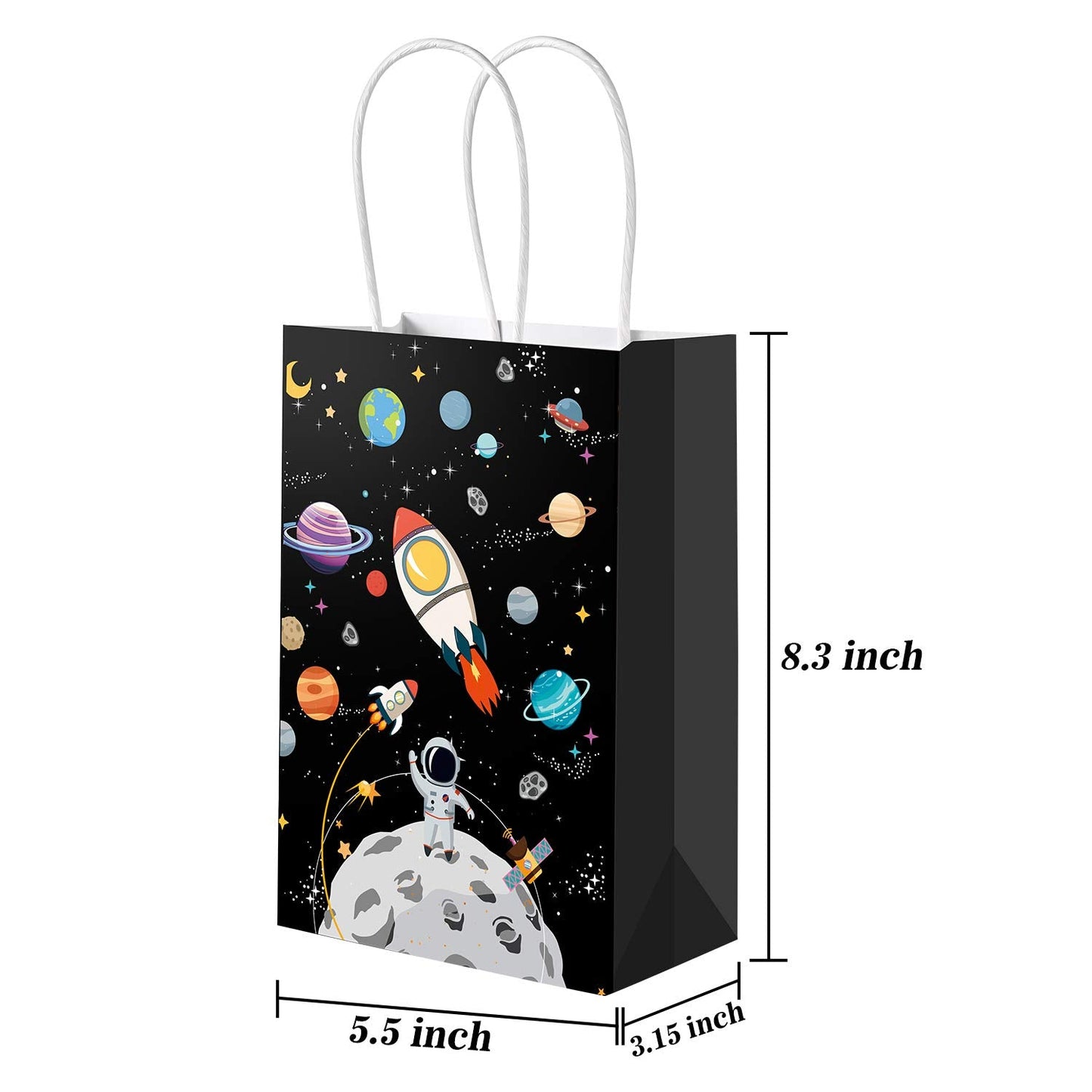 Outus 24 Pcs Outer Space Gift Bags Paper Space Treat Bags with Handles Planet Galaxy Party Favor for Birthday Galaxy Theme Party Supplies