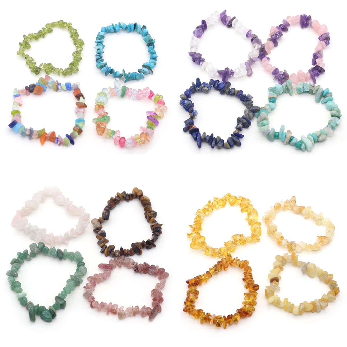 LE SKY 20 Pcs Natural Chakra Crystal Healing Chip Stretch Bracelets Irregular Spiritual Stone Bracelet for Women Men Reiki Yoga Anxiety Yoga Meditation