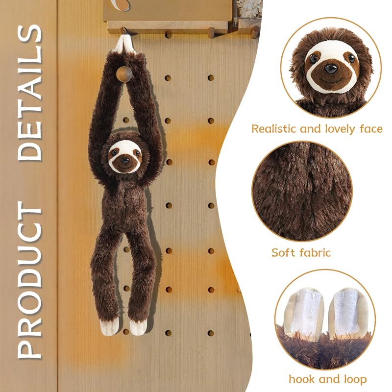 Hideekoog Stuffed Sloth Toy Hanging Stuffed Animal, Three-Toed Sloth Hooks and Stuffed Animals with Rings for Kids, Gifts for Boys and Girls Hanging 20inches