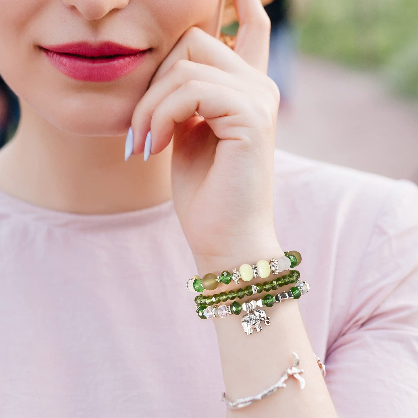 Bohemian Bracelet Sets for Women - 6 Sets Stackable Stretch Bracelets Multi-color Boho Jewelry for Women Hippie Bracelets Dainty Jewelry Best Friend (Elephent Bead Bracelets)