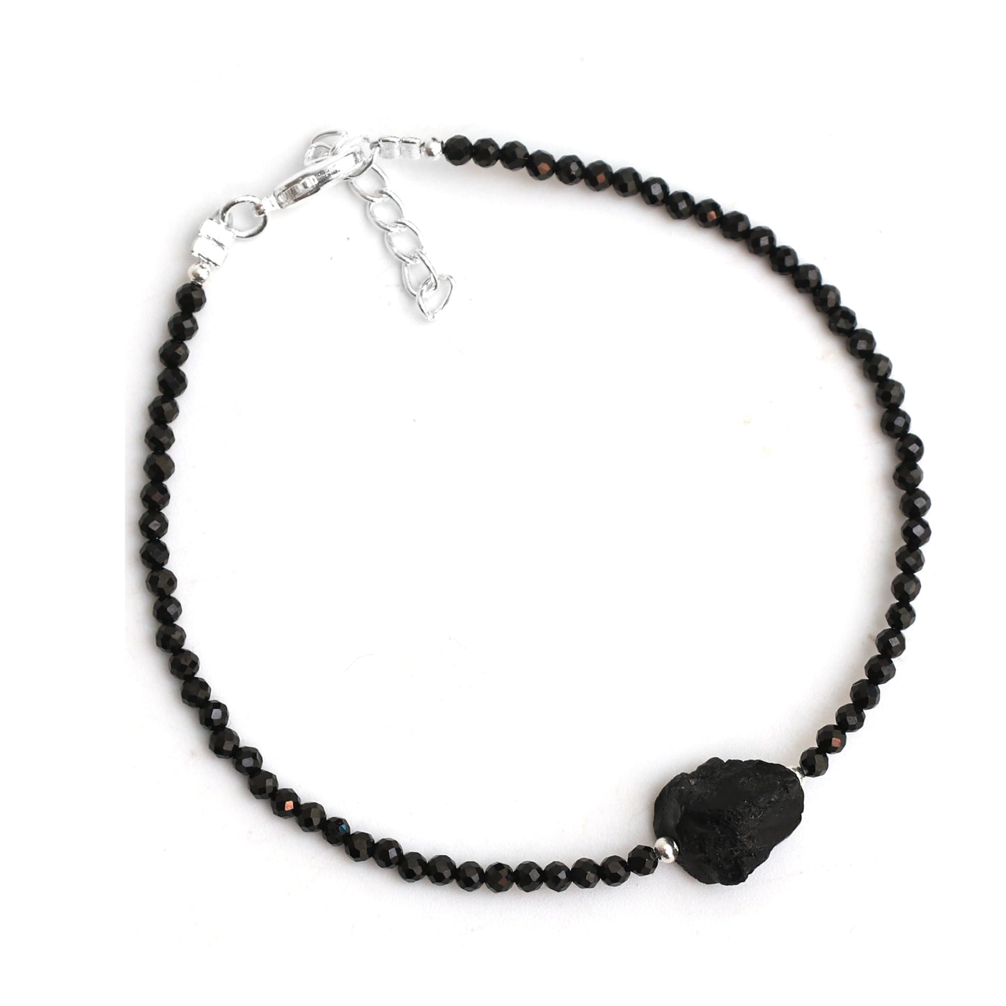 Gempires Natural Black Spinel Beaded Bracelet With Raw Gemstone Crystal Jewelry Hypoallergenic 8 Inch Silver Plated Lightweight Handmade Jewelry Gifts For Her