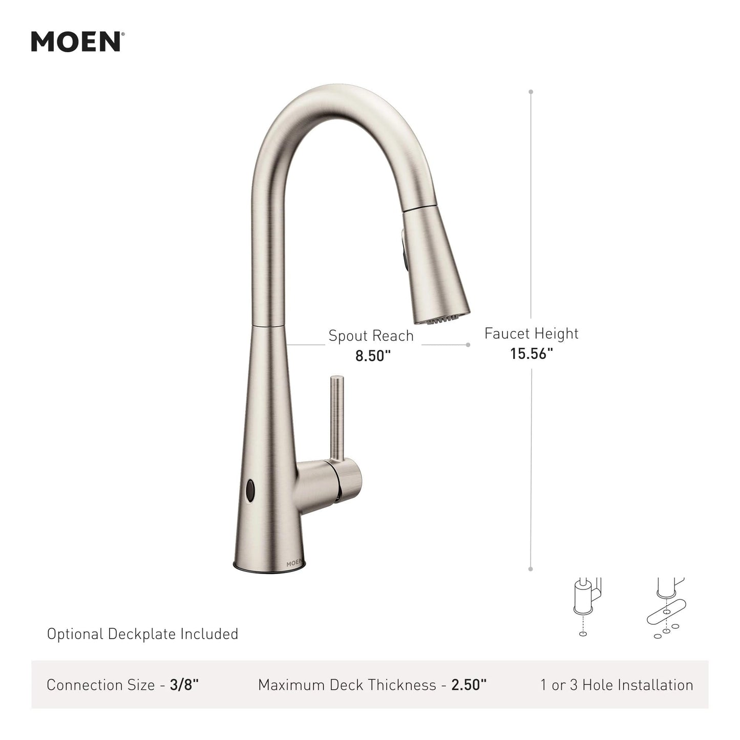 Moen Sleek Brushed Gold Motionsense Wave Sensor Touchless Kitchen Faucet, One-Handle Modern Kitchen Sink Faucet with Pulldown Sprayer Featuring Power Clean, 7864EWBG