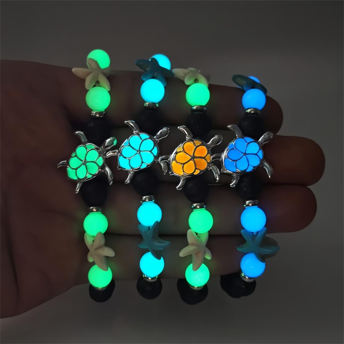 LXSSLY 8mm Natural Volcanic Stone Bracelets for Women,Ocean Turtle Luminous Bracelets,Lava Stone Glow bracelet,Elastic Stretch Beads Protection Bracelet for Men