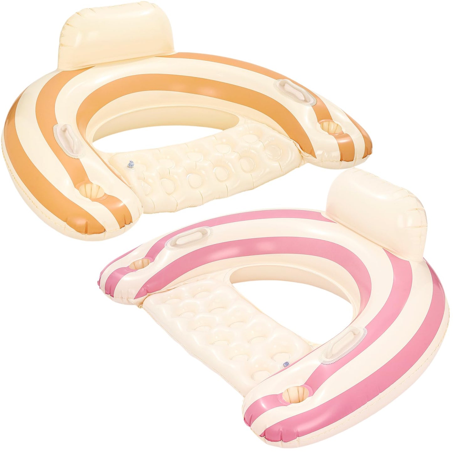 Pool Floats Chairs， Adult Inflatable Pool Lounge， Sit in Float Inflatable Pool Float Pool Lounge with Heavy-Duty Handles – 300lb Weight Capacity -Blue (Pink-Orange)