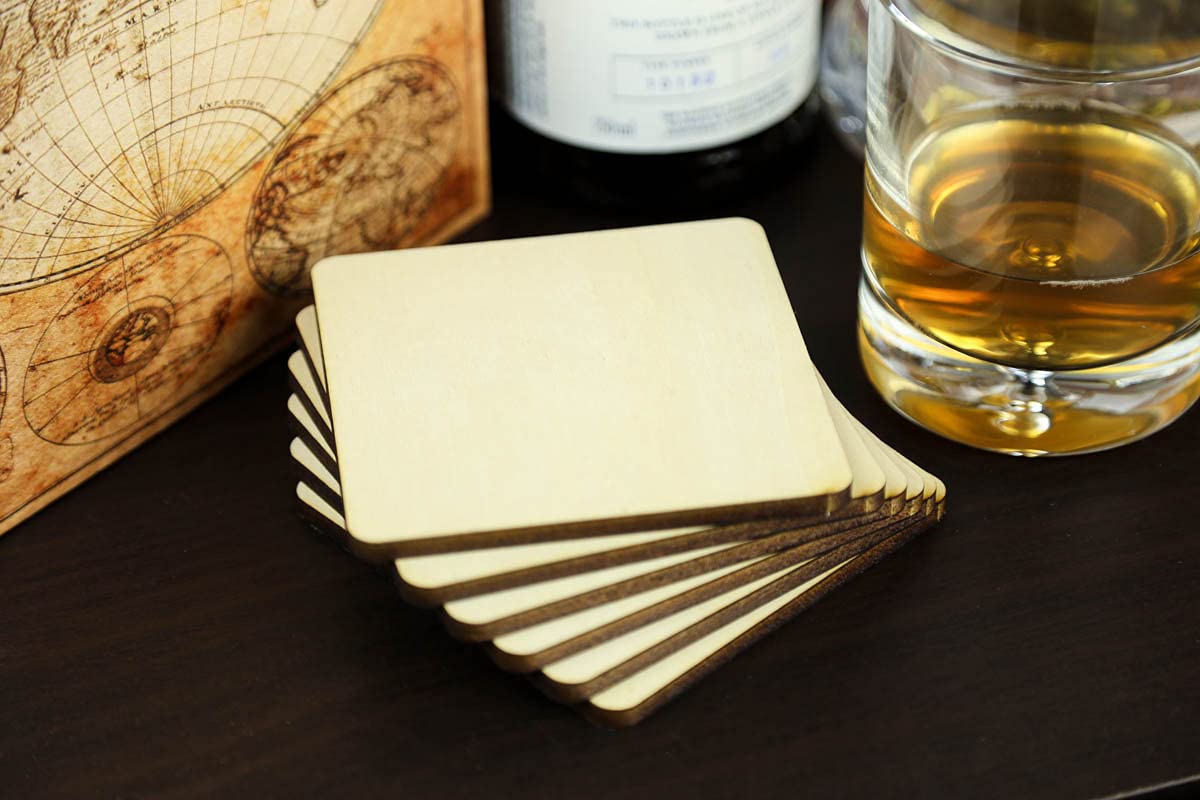 Stong & Thick, Made in The USA, Unfinished Square Blank Wood Pieces, Coasters, Trivet, Pyrography, Painting, Writing, Kids Arts and Crafts, Decorations, DIY Crafts (4"x4"x.2, Square, Natural, 40pk)