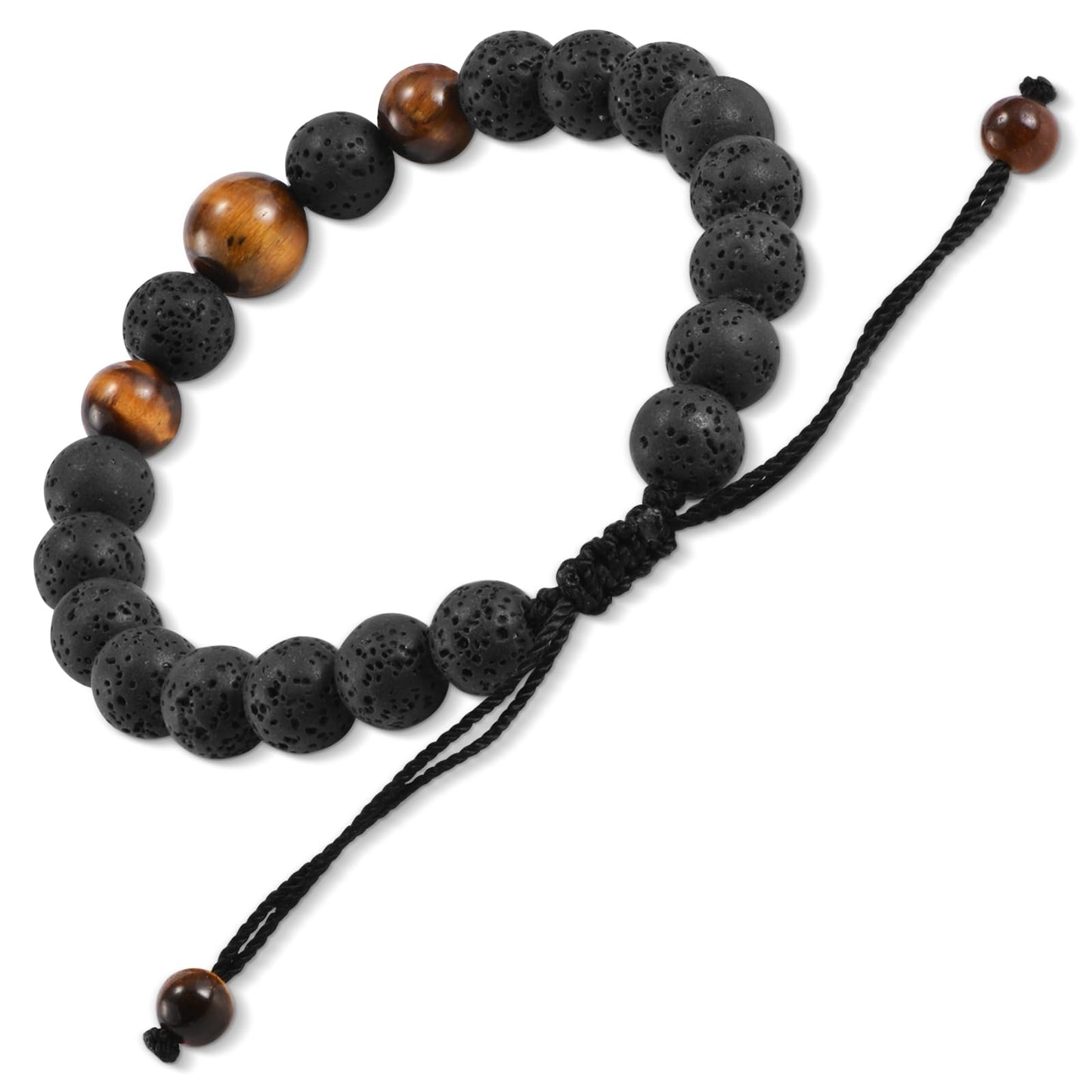 Aluckiss 8mm Adjustable Tigers Eye Bracelet for Men Women Round Volcanic Stone Beaded Bracelets Jewelry Natural Gemstone Handmade Polishing Energy Stone Protection Bracelet for Spiritual Healing Meditation Yoga