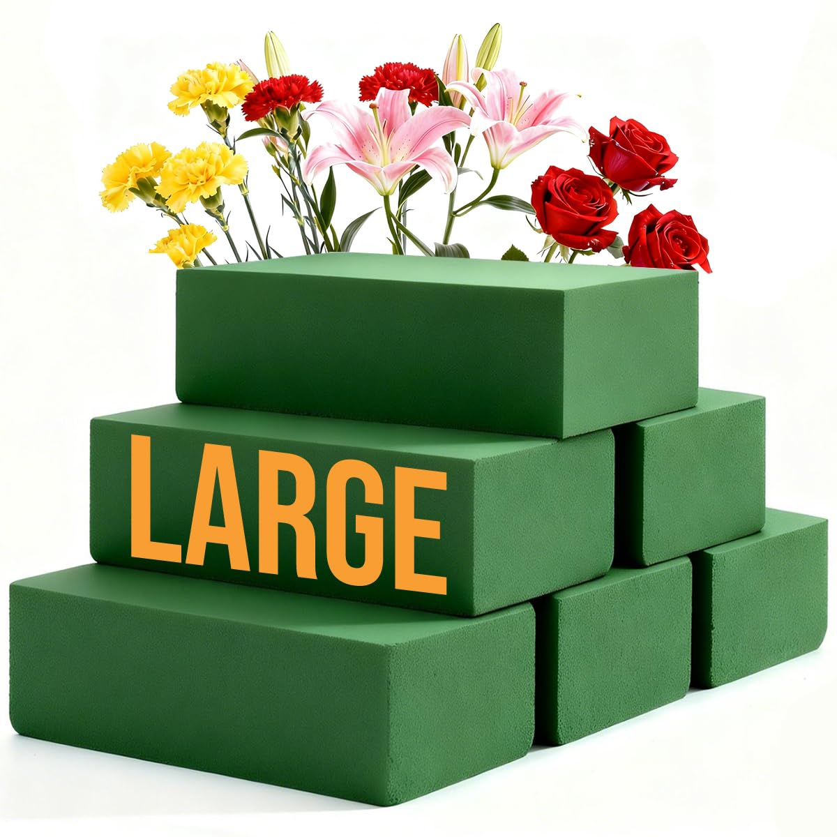 Pack of 6 Floral Foam Blocks, 8.9"x4.1"x2.7" Dry and Wet Flower Foam for Fresh and Artificial Flowers, Florist Styrofoam Flower Arrangements Supplies, Decorations for Wedding, Birthdays and Garden