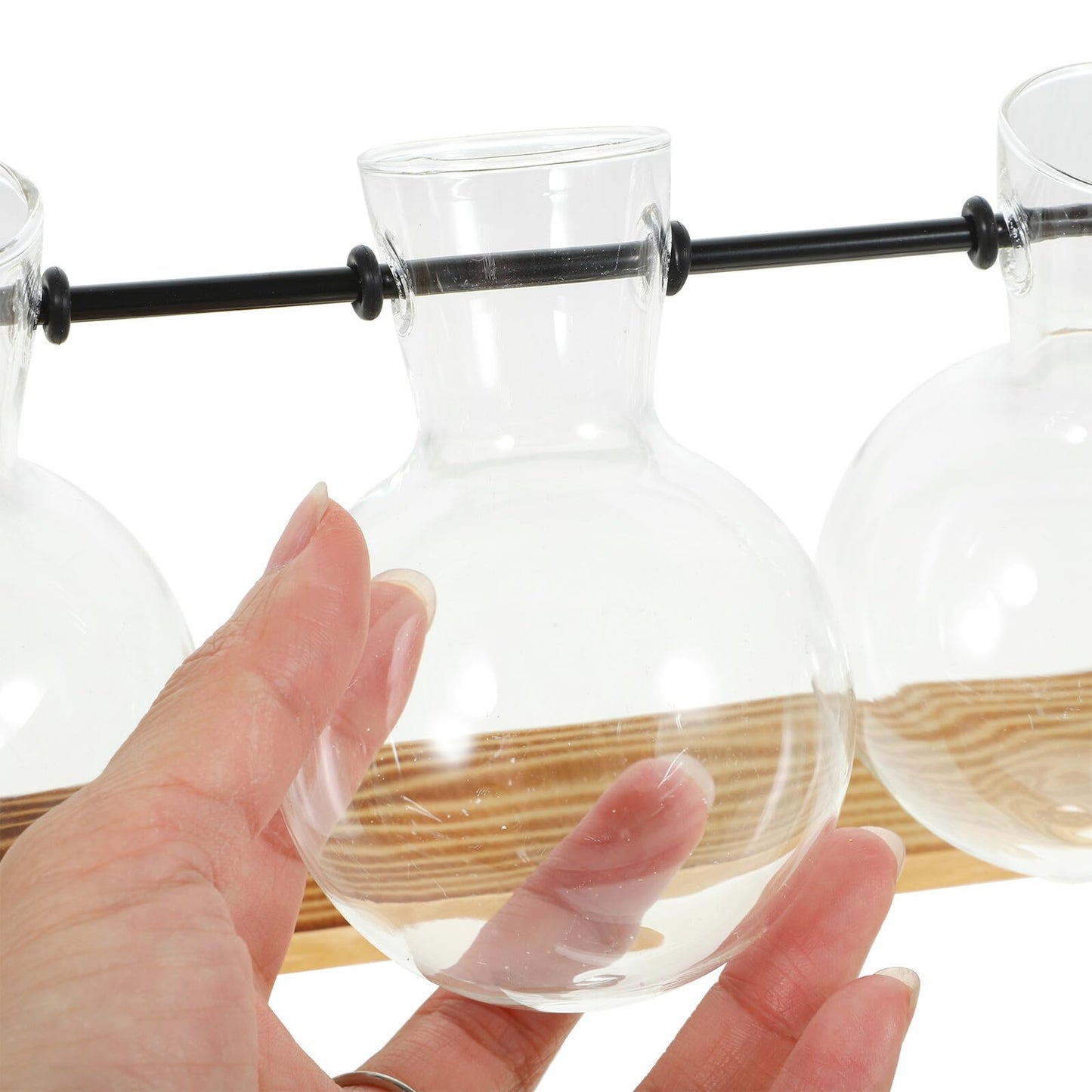 HAKIDZEL Hydroponic Glass Plant Propagation Bottles Set with Wooden Stand, Small Glass Vases for Flowers and Terrarium Planter Home Décor, Desktop Water Propagation Station for Indoor
