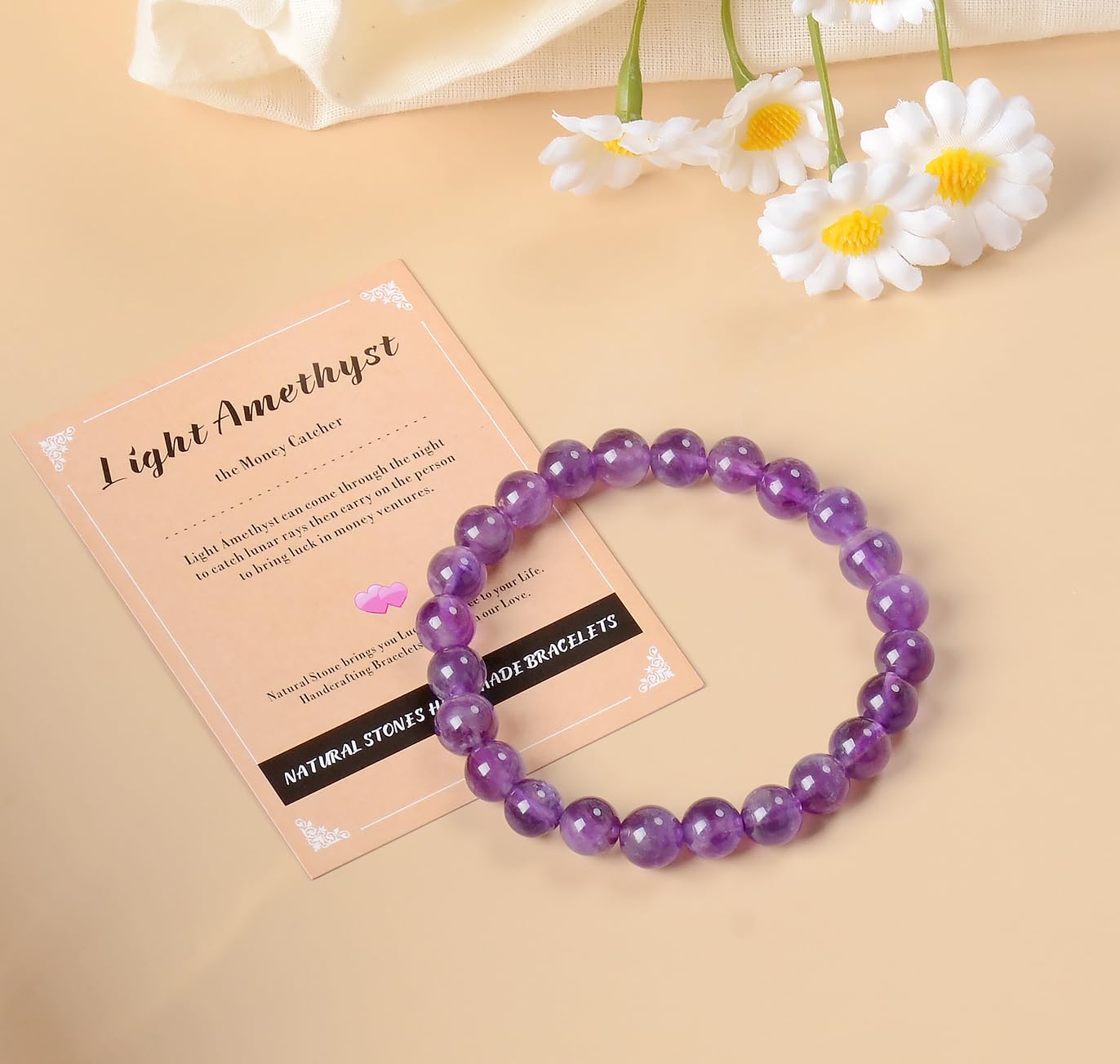AD Beads Handmade Gemstone Stretch Elastic Bracelet Crystal Healing Reiki Nature's Beauty and Spiritual Essence Unisex (10mm, Purple Amethyst)