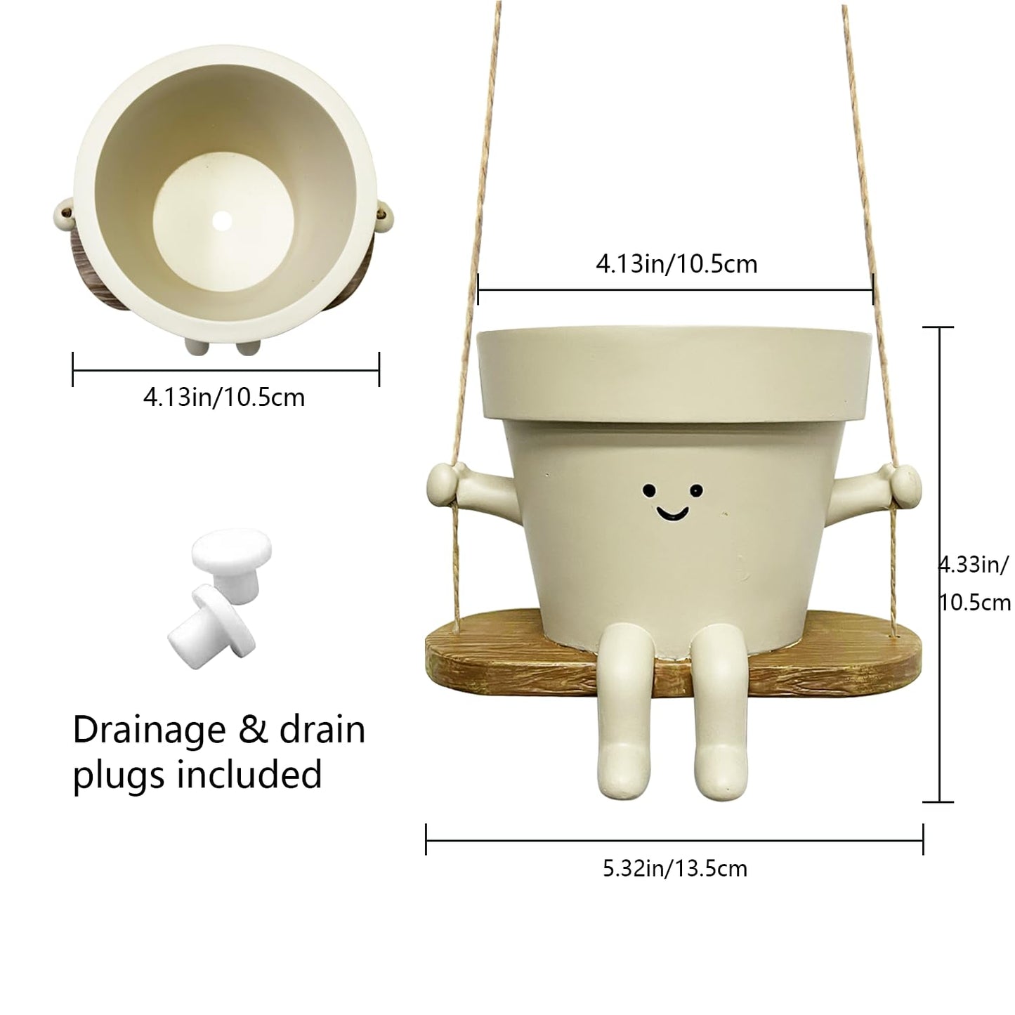 Swing Face Planter Pot Hanging Cute Flower Head Planters - Unique Sitting Sway Pots Indoor Outdoor Plants Succulent Pot String of Pearls Plant Live Resin Flower Pots Gift Ideals for Mother, Christmas