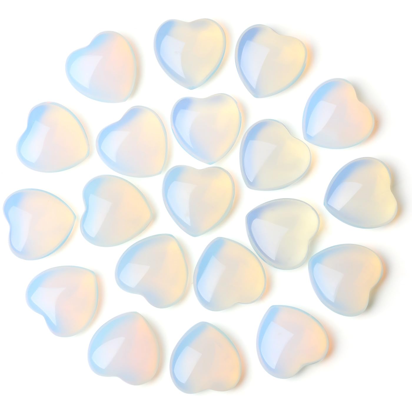 NUKAYAI 20PCS Opal Opalite Healing Crystals Heart Shaped Stones Polished Crystal Gemstones Pocket Thumb Worry Stone Balancing Meditation Reiki Wholesale Set Cute Mothers Day Bulk Gifts for Women