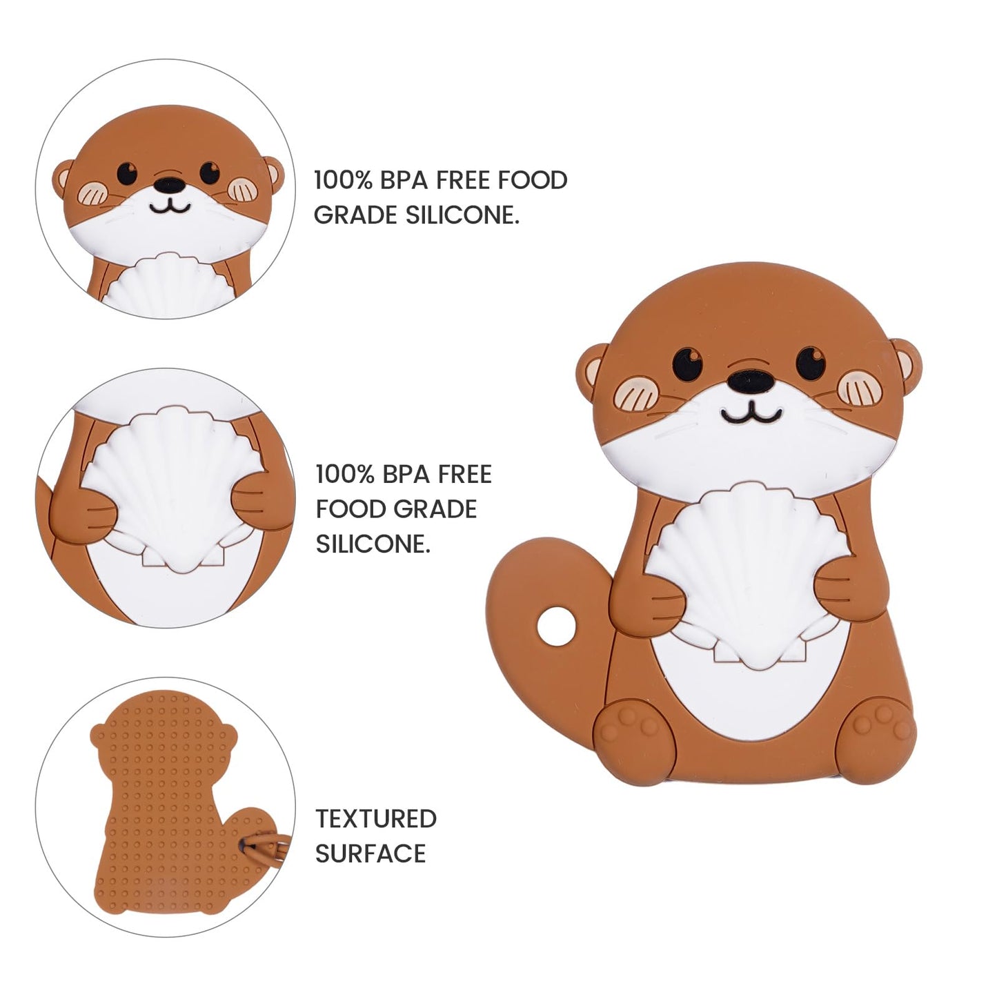 Cute Animal Baby Food Grade Silicone Teether Toy with One Piece Design Pacifier Clip Holder,Teething Toys Gift Set for 3 Months+ Boys and Girls,Freezer Safe,BPA Free (Otter)
