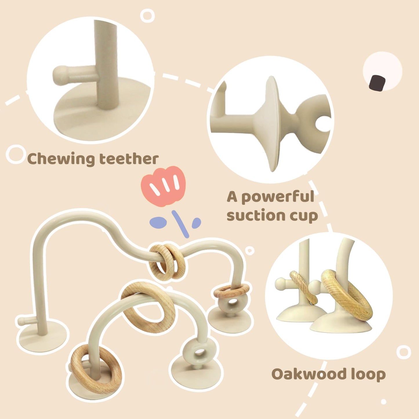 Baby High Chair Toys Teething Chew - Baby Table Toys, High Chair Suction Toy Teething Toys Silicone Teethers, Food Grade Silicon for 6 12 18 Months White