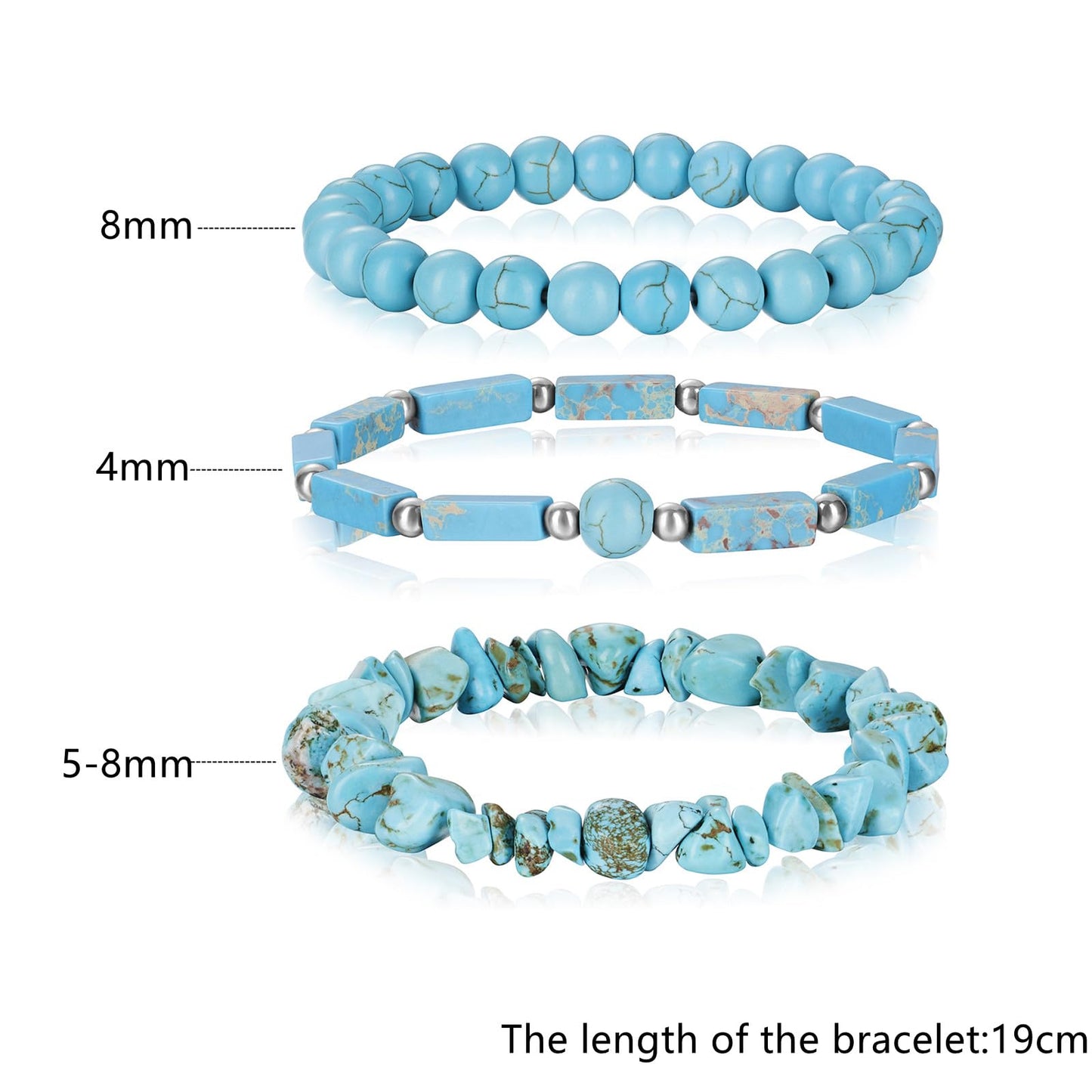 IVY TAILI 3Pcs Turquoise Bracelet for Women Boho Turquoise Bead Bracelet Natural Stone Beaded Stretch Bracelets Set Healing Crystal Bracelets Turquoise Jewelry for Women