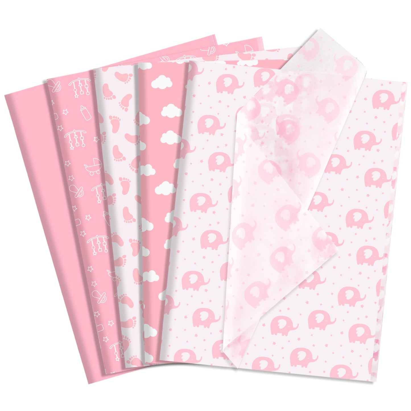 woric 120 Sheets Pink Tissue Paper Bulk Baby Shower Tissue Paper with Cute Design for Gift Bags DIY Crafts Baby Shower Girls Birthday, 14 x 20 Inch