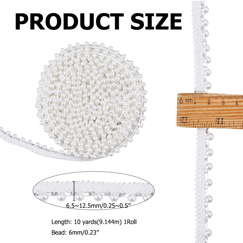 TNKBREEZE 100 Yards White Polyester Lace Trim with Attached Plastic Pearl Beads Decorative Ribbon for Adult Clothing Embellishment Dressmaking Costume Design and Special Occasion Accessories