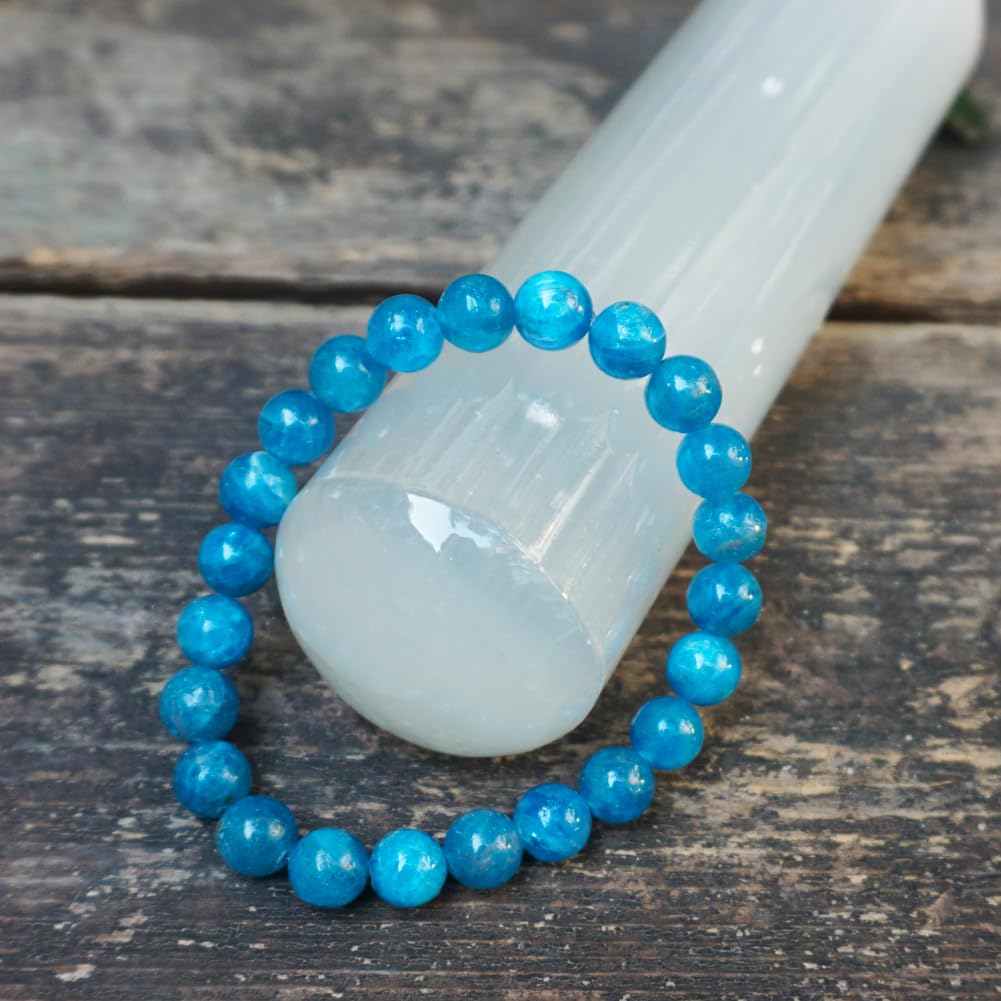 TaHLga Blue Apatite Bracelet for Women Men | 8mm Round Beads | Fits for 6.5-7 inch Wrist Size | 3A Grade Root Chakra Crystal | Nice Gift for Friends and Familys
