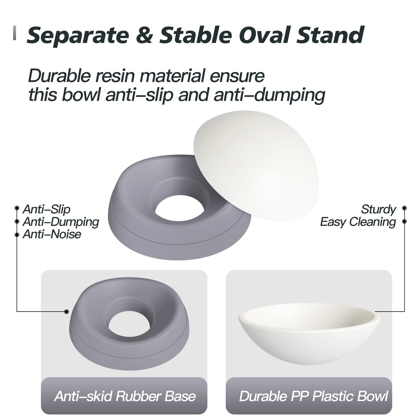 Hi, Ravitat Elevated Cat Bowl, Adjustable Raised Slanted Food Bowl for Cats and Small Dogs, Wide Shallow PP Dish with TPR Non Slip Base, Whisker Friendly, 17 oz