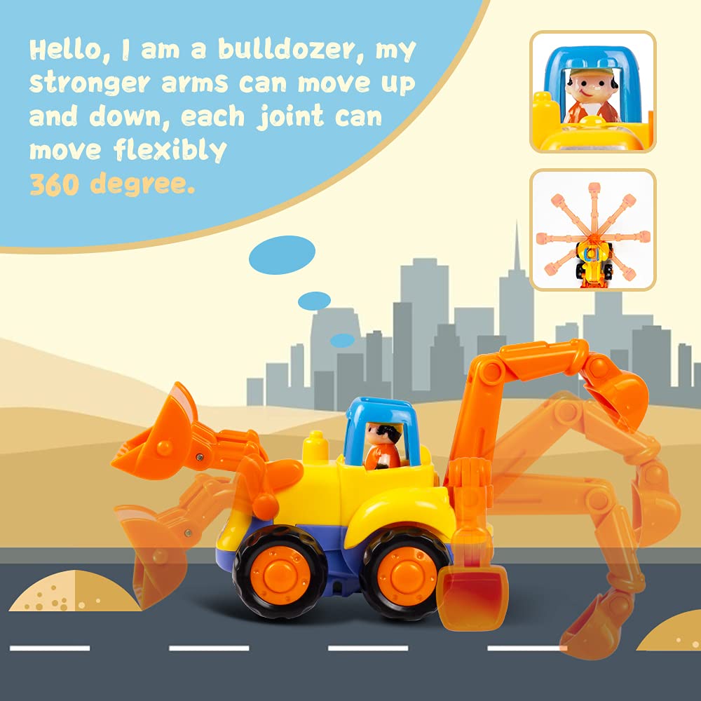 Woby Push and Go Friction Powered Car Toys Set Tractor Bulldozer Mixer Truck and Dumper for Baby Toddlers