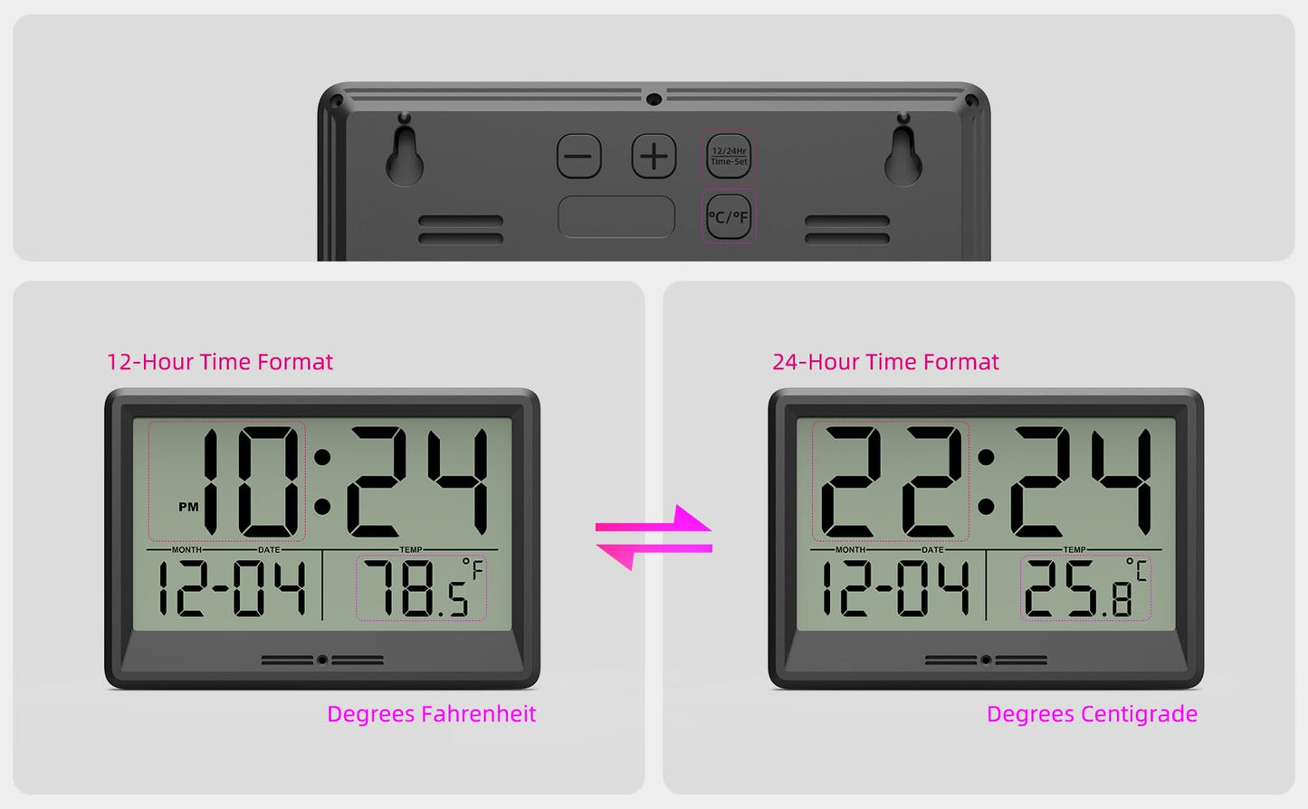 Digital Wall Clock Battery Operated, 8 Inch Small Wall Clock with Large Display, Temperature and Date | Simple Desk Clock | Silent Wall Mount Digital Clock for Bedroom, Kitchen, Living Room, Office