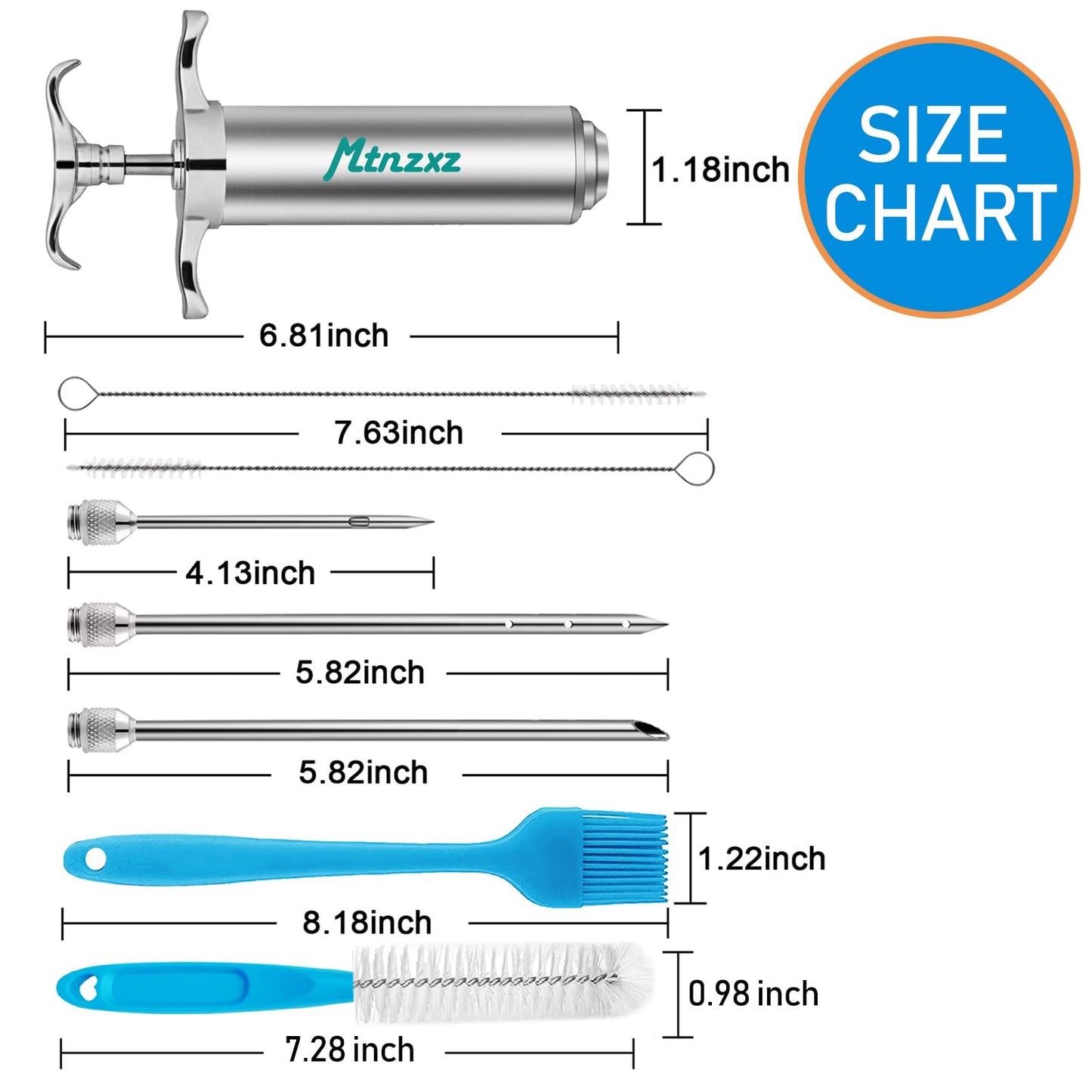 Marinade Injector Syringe Kit & Brush Set, Stainless Steel Meat Injector with 3 Professional Needles, 2-oz Large Capacity, Creates Tender Meat & Poultry Flavor, for BBQ Grill Smoker & Turkey & Brisket