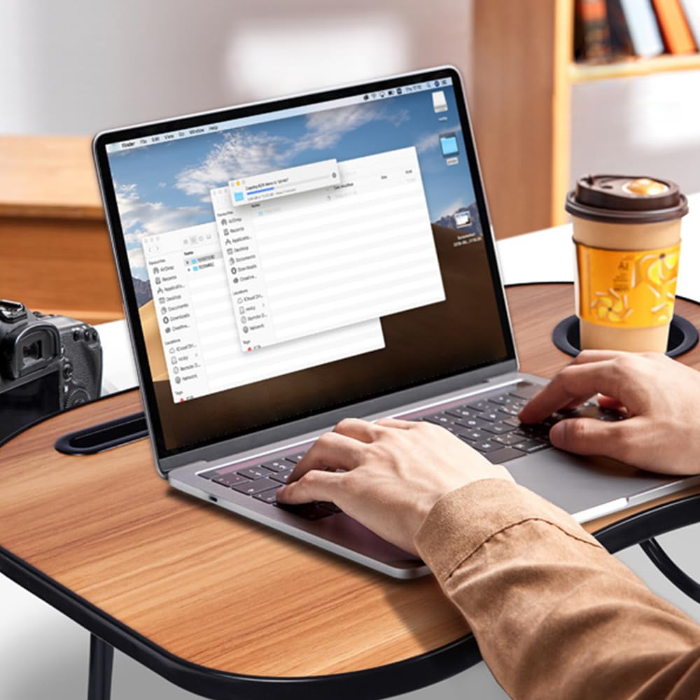 Lap Desk for Laptop Bed Trays for Eating and Laptops Breakfast in Bed Laptop Stand TV Trays for Bed with Cup Holder/Drawer for Sofa/Couch Portable Foldable (Black Walnut, M(19×14"))