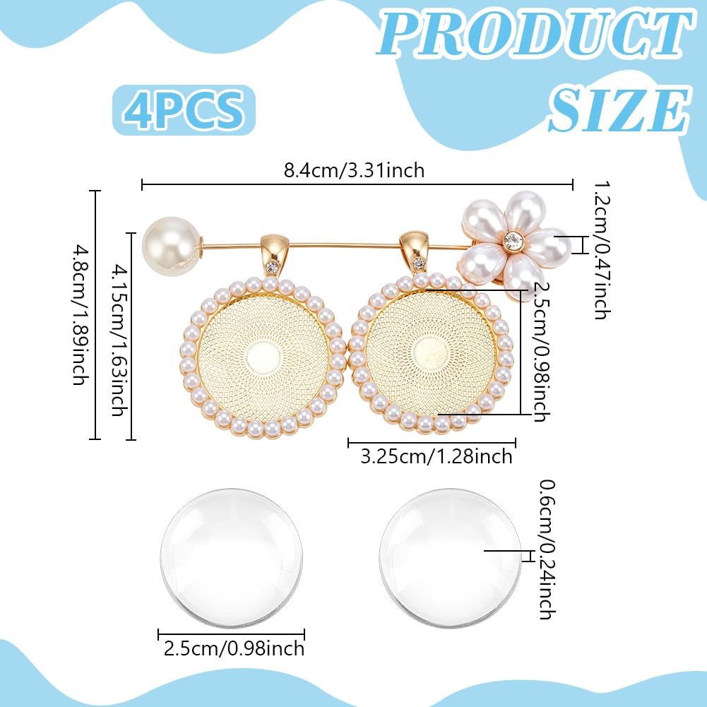 UNICRAFTALE 2 Sets Wedding Bouquet Photo Brooch Charms Rhinestone Bride Pin with Round Glass Cabochons Light Gold Memorial Crystal Bride Gift Pearl Floral Bouquet Charms for Friend Bridal Shower Gift