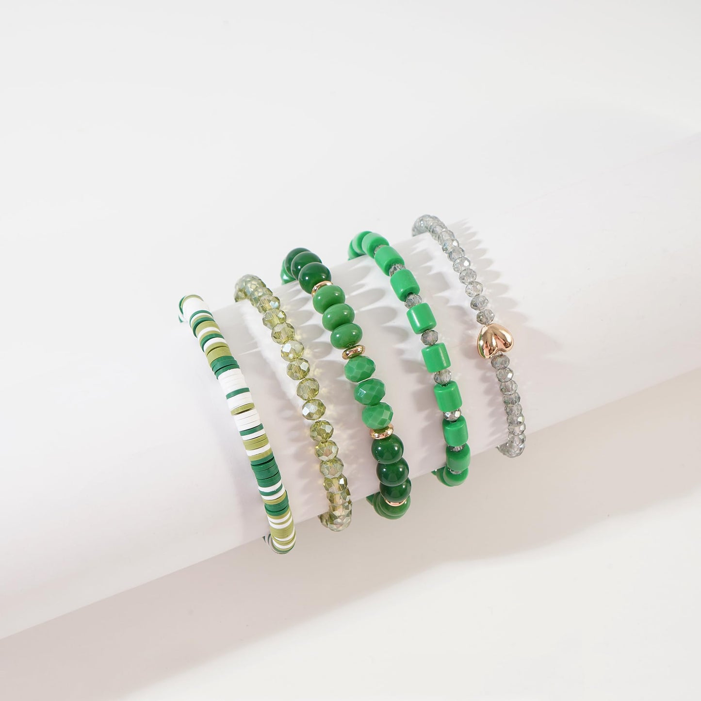 RISHEGAE Green Crystal Heishi Beaded Bracelet for Women St Patricks day Bracelets Layering Friendship Summer Beach Stretch Bracelet for Women Trendy