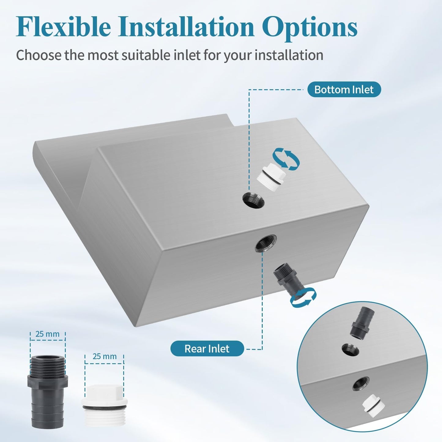 Pond Waterfall Spillway with Filter and Pump Kit - 304 Stainless Steel Ponds Waterfall Box,800 GPH Pump,9.8FT Oxford Hose,Garden Water Features